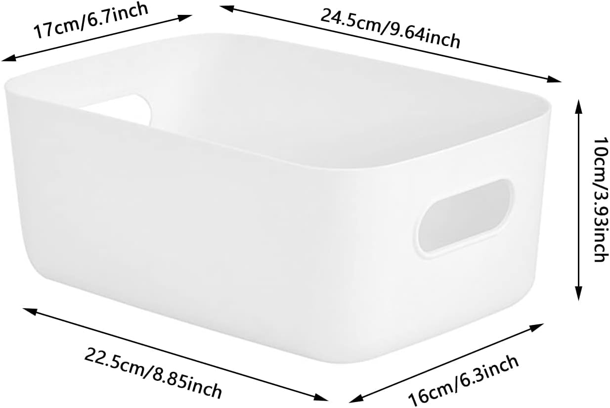 White Plastic Storage Baskets 8 Pack, Small Pantry Baskets for Organizing, Organizer Basket Bins for Shelves, Organizer and Storage for Bathroom, Bedrooms, Kitchens (Medium)