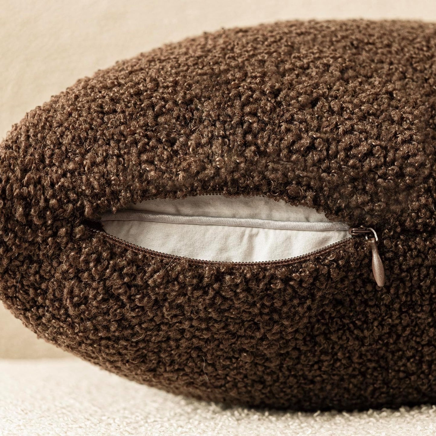 Pack of 2, Curly Faux Fur Decorative Throw Pillow Covers Soft Fuzzy Plush Cushion Case with Zipper Cozy Pillowcase for Home Living Room Couch Bed Sofa 16 X 16 Inch,Dark Brown
