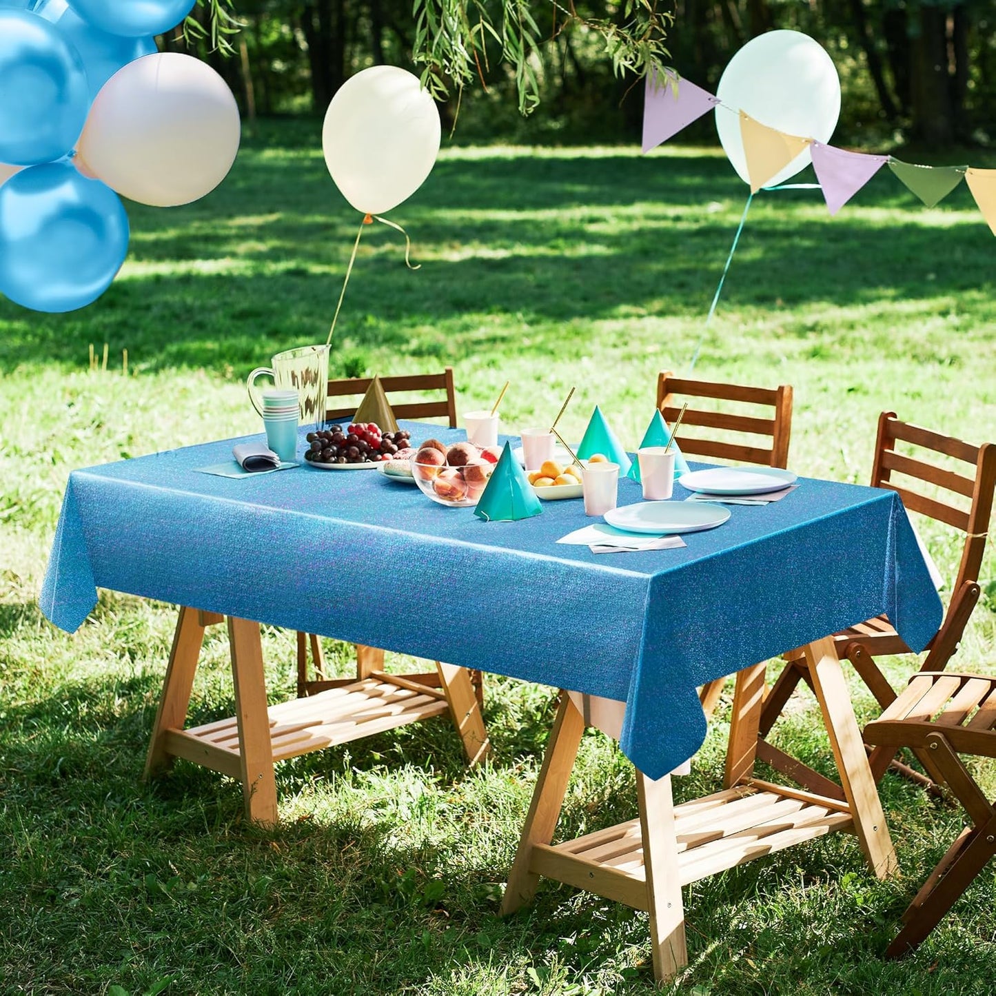 Light Blue Holographic Tablecloth 40" x 108" - Iridescent Plastic Table Cover for Valentine's Day, Birthday Celebrations, Baby Showers, and Bachelorette Parties in Hot Pink
