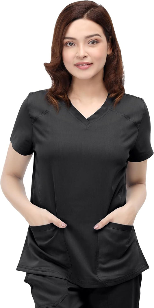 Scrub Tops for Women Soft Stretch V-Neck Medical Scrub Top with Pockets
