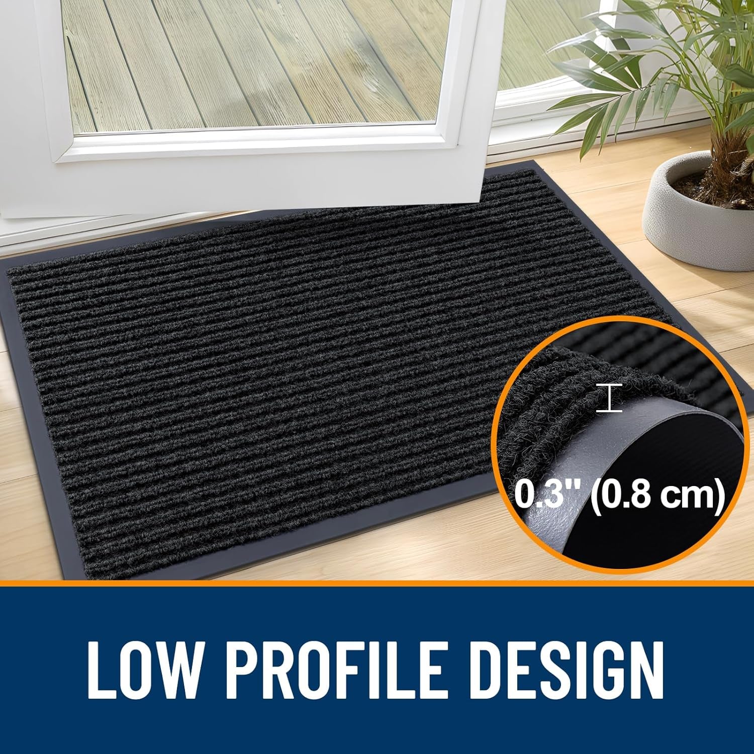 Front Door Mat Indoor Outdoor Entrance, and Waterproof All-Weather All-Season Doormat Size 29.5X17 in Black, 2 Item Bundle