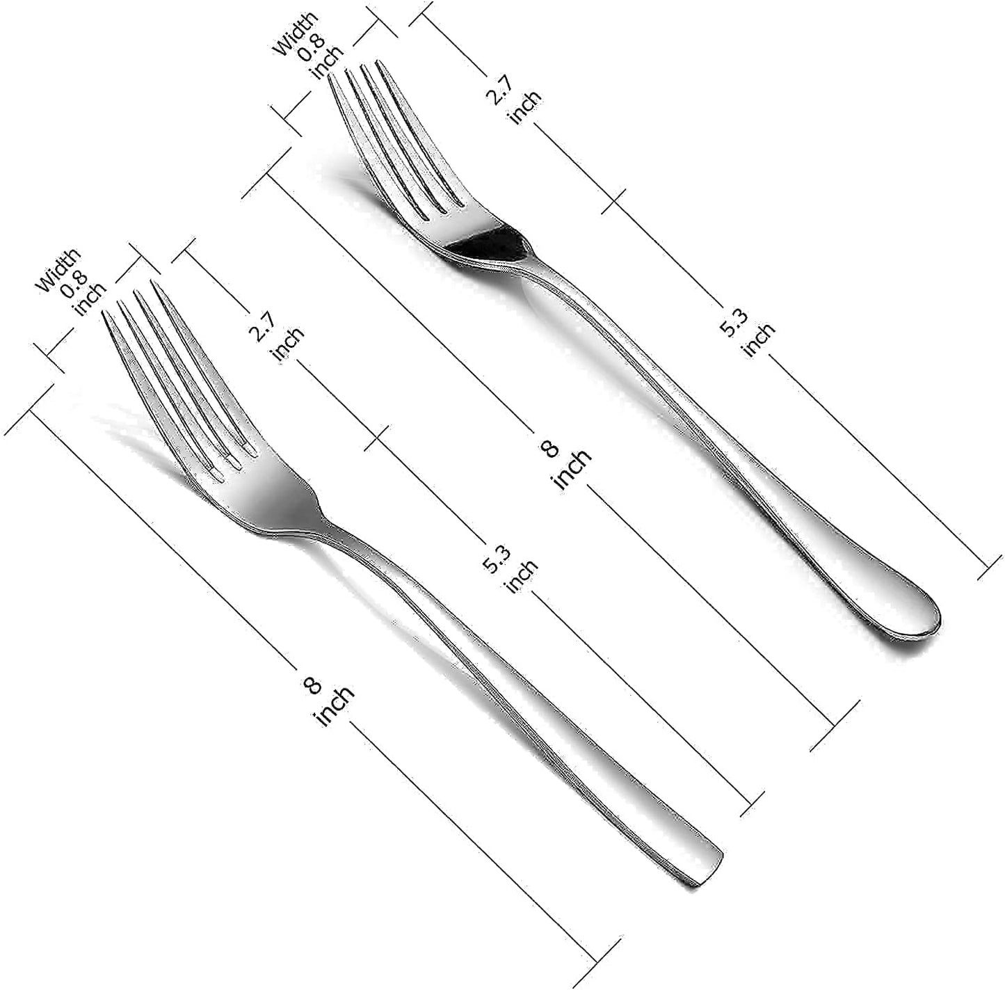 Dinner Forks Bundle,16 Pcs 8" Stainless Steel Silverware Forks with round Handle & 16 Pcs 8" Stainless Steel Fork with Square Handle,Mirror Finish & Dishwasher Safe,Use for Home,Kitchen or Restaurant