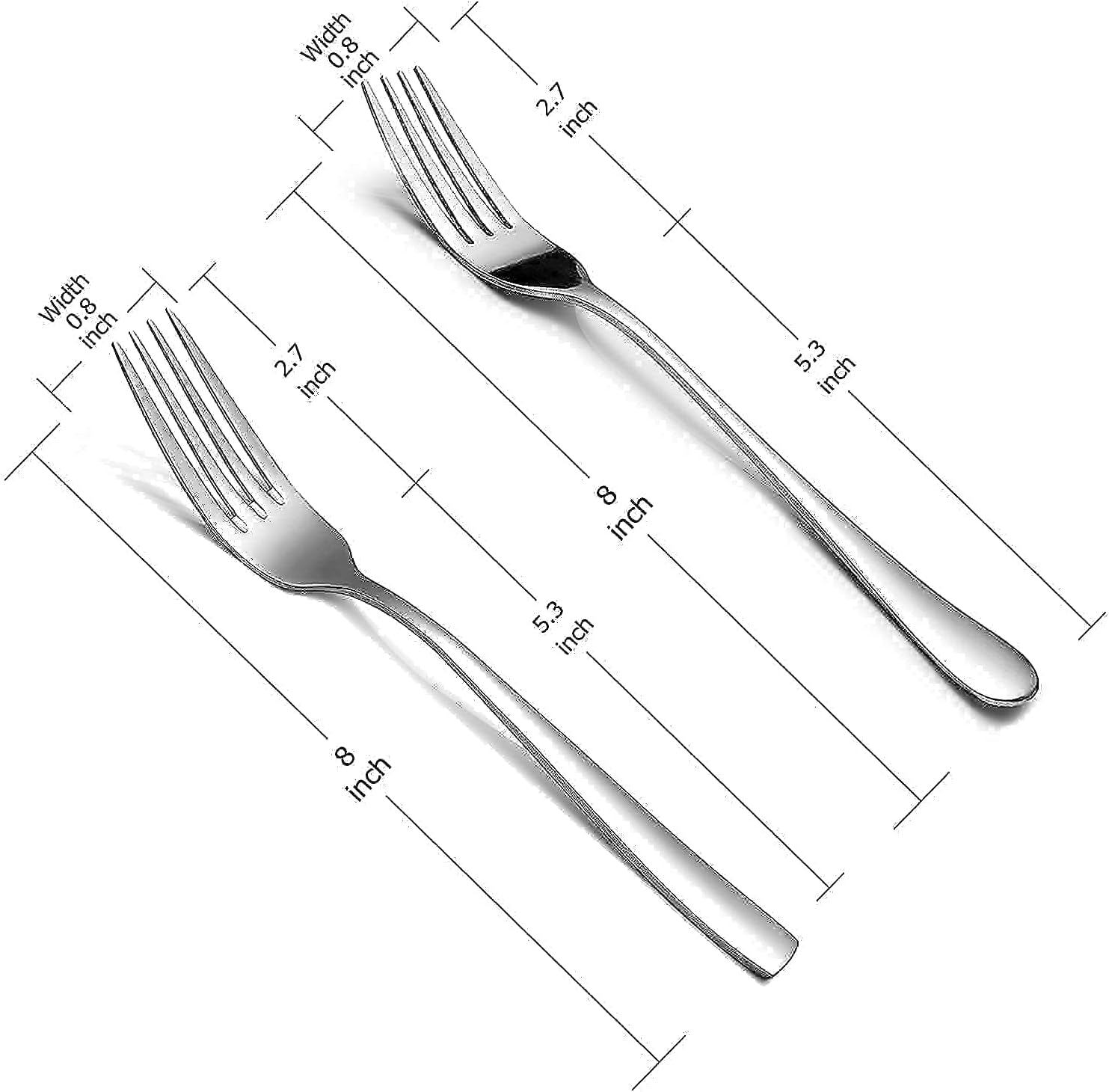 Dinner Forks Bundle,16 Pcs 8" Stainless Steel Silverware Forks with round Handle & 16 Pcs 8" Stainless Steel Fork with Square Handle,Mirror Finish & Dishwasher Safe,Use for Home,Kitchen or Restaurant