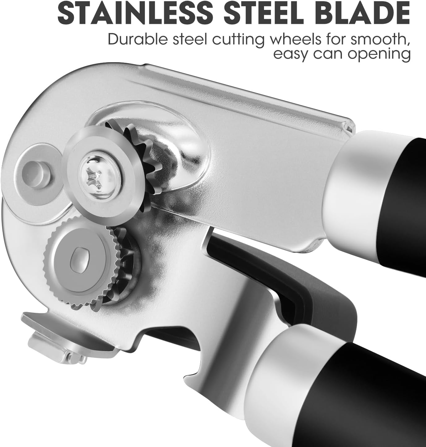 Manual Can Opener, Handheld Can Opener Heavy Duty with High Carbon Sharp Blade, Ease Can Open for Seniors with Comfort Grip Handles, Oversized Turn Knob, Black