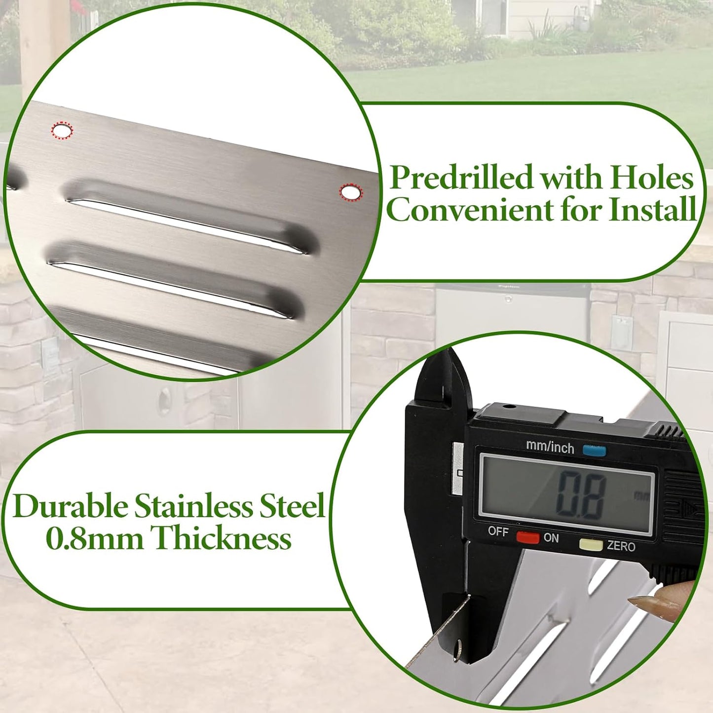 Stainless Steel Venting Panel Set for Grills - Rectangle Vent Covers for Masonry Fire Pits and Outdoor Kitchens, 15 x 4.5 Inches (3 Pack)