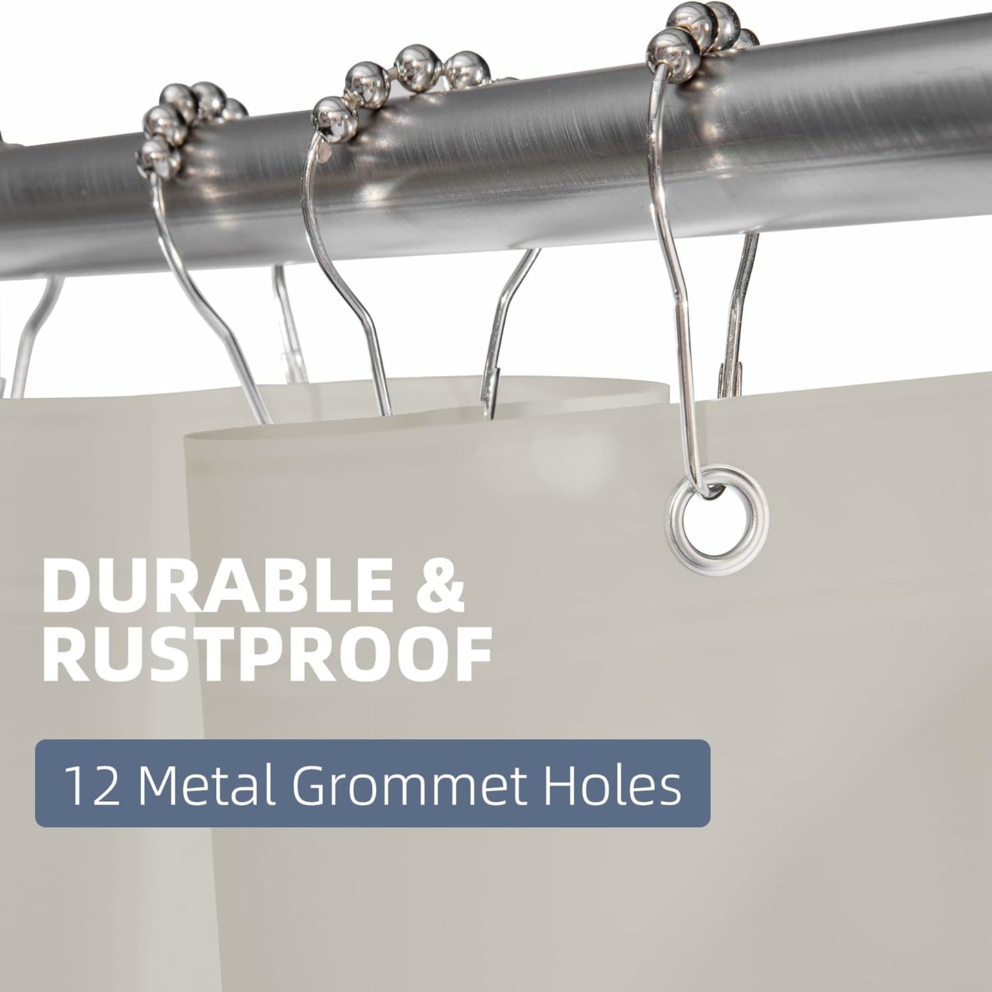 12 Pcs Shower Curtain Hooks and 72 X 72 Tan Shower Curtain Liner