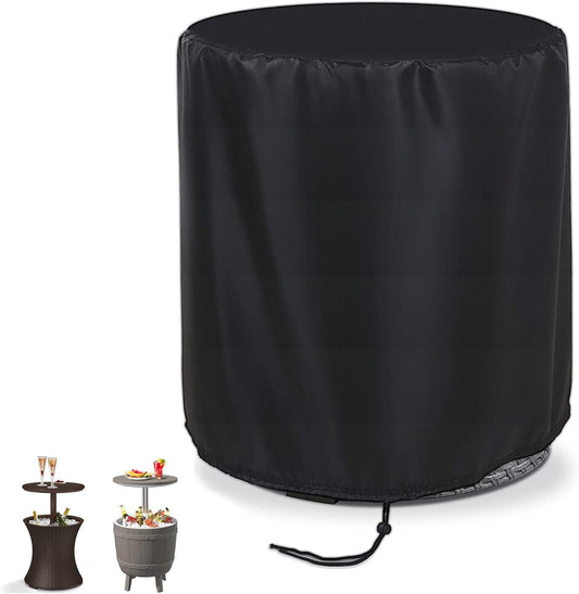 Patio Cooler Bar Table Cover, Outdoor round Beer Cooler Table Cover for Keter 7.5-Gal Cool Bar Table, Waterproof Outdoor Coffee Beverage Bins Cover with Drawstring(21" D X 23" H)