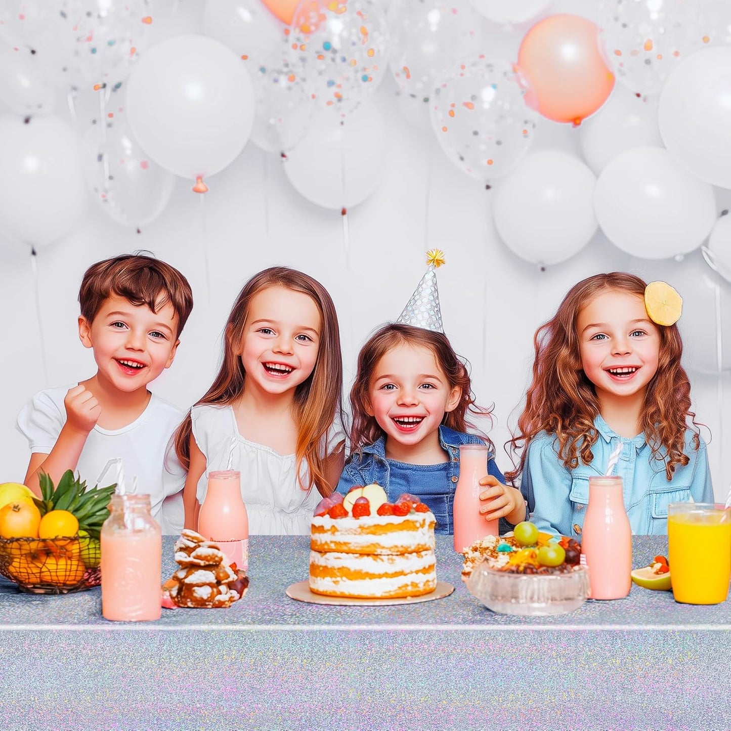 Set of 2 Silver Holographic Foil Tablecloths - 54x72 Durable Table Covers for Elegant Celebrations, Perfect for Parties, Weddings, and Showers