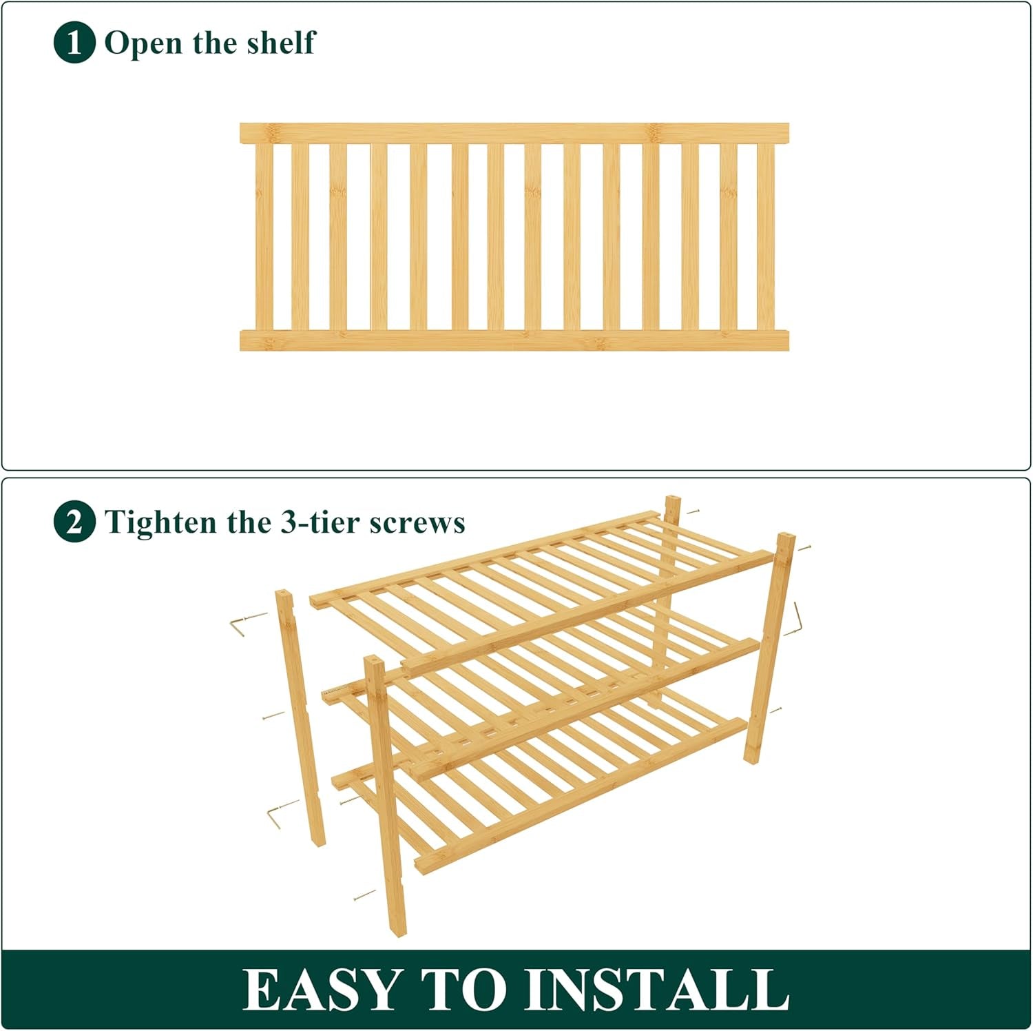 Bamboo 3-Tier Shoe Rack - Stackable Wooden Organizer for Entryway and Closet Storage, Natural Finish
