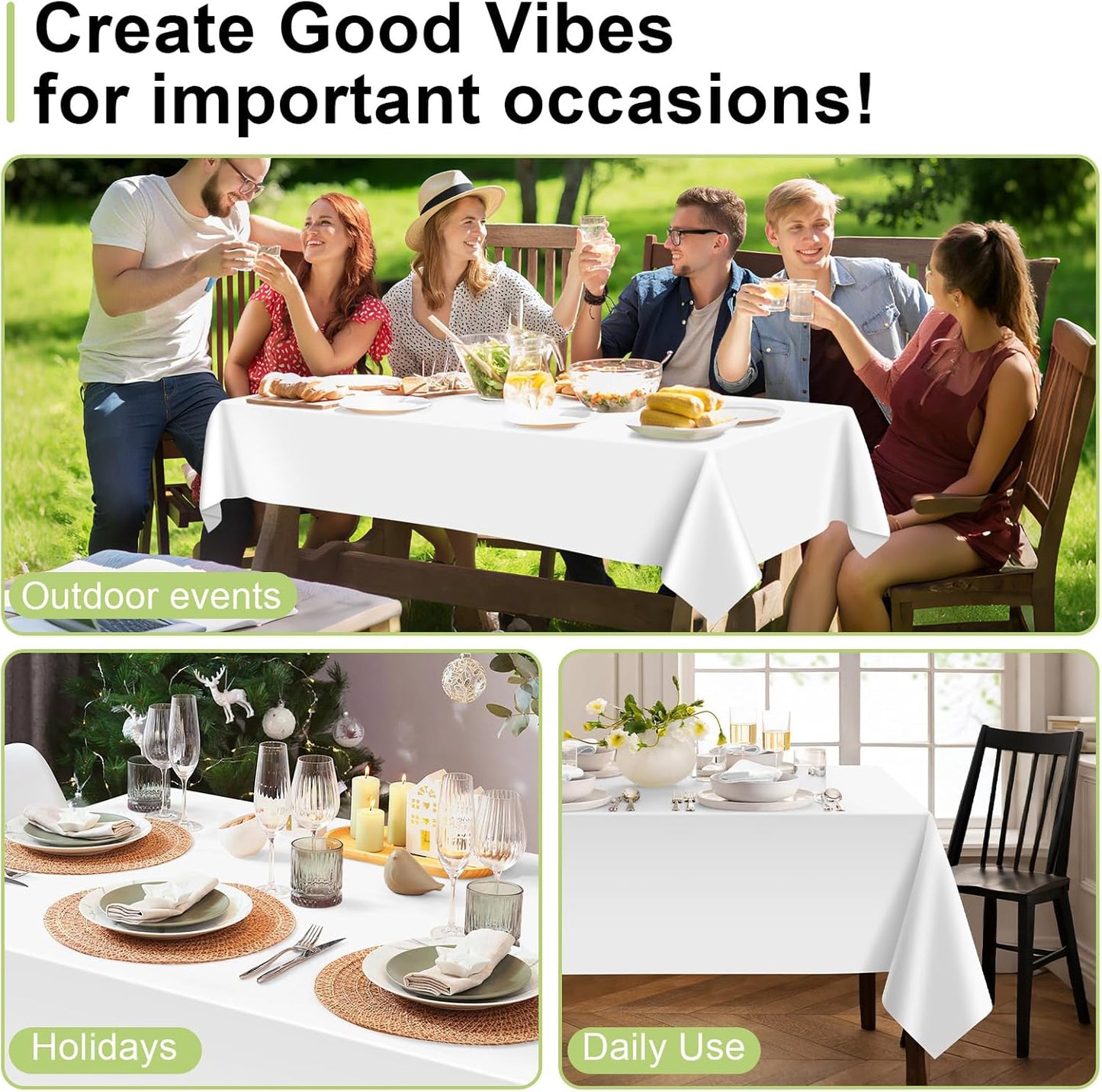2 Pack Plastic Table Cloth Disposable, 54 X 108 Inch Tablecloths for Rectangle Tables, White Plastic Table Cover