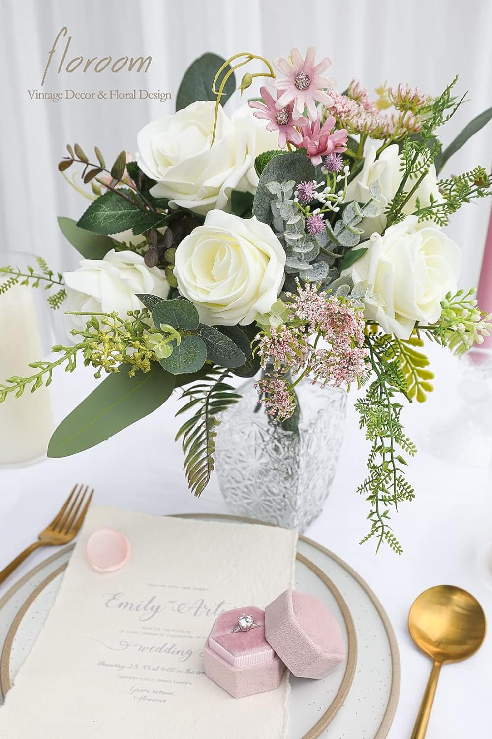 20-Piece Ivory High-Centered Foam Artificial Roses with Stem for DIY Wedding Bouquets, Bridal Shower Centerpieces, Floral Arrangements, Party Tables, and Home Decor