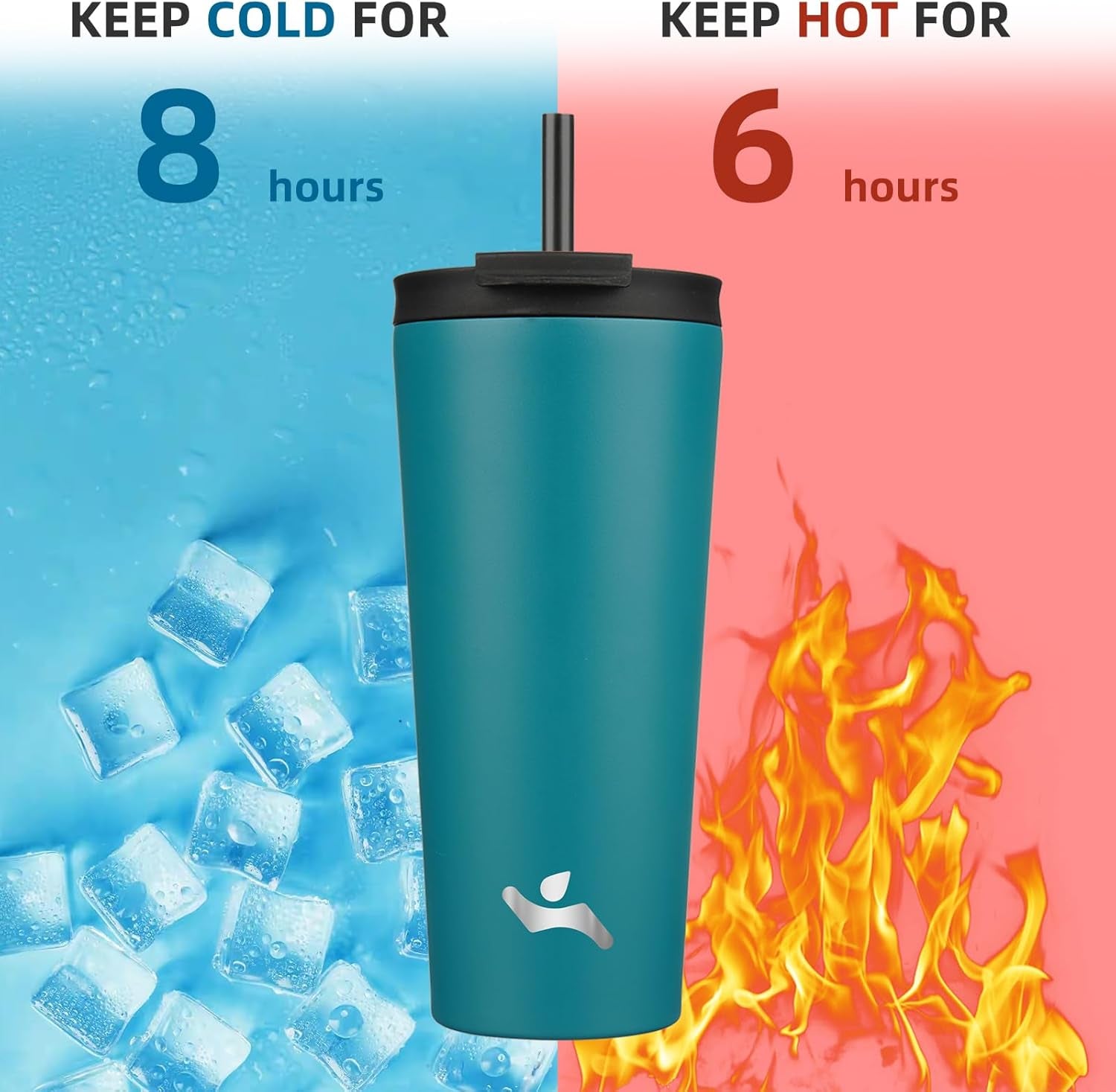 22 OZ Insulated Tumbler with Lid and 2 Straws Stainless Steel Water Bottle Vacuum Travel Mug Coffee Cup,Blue