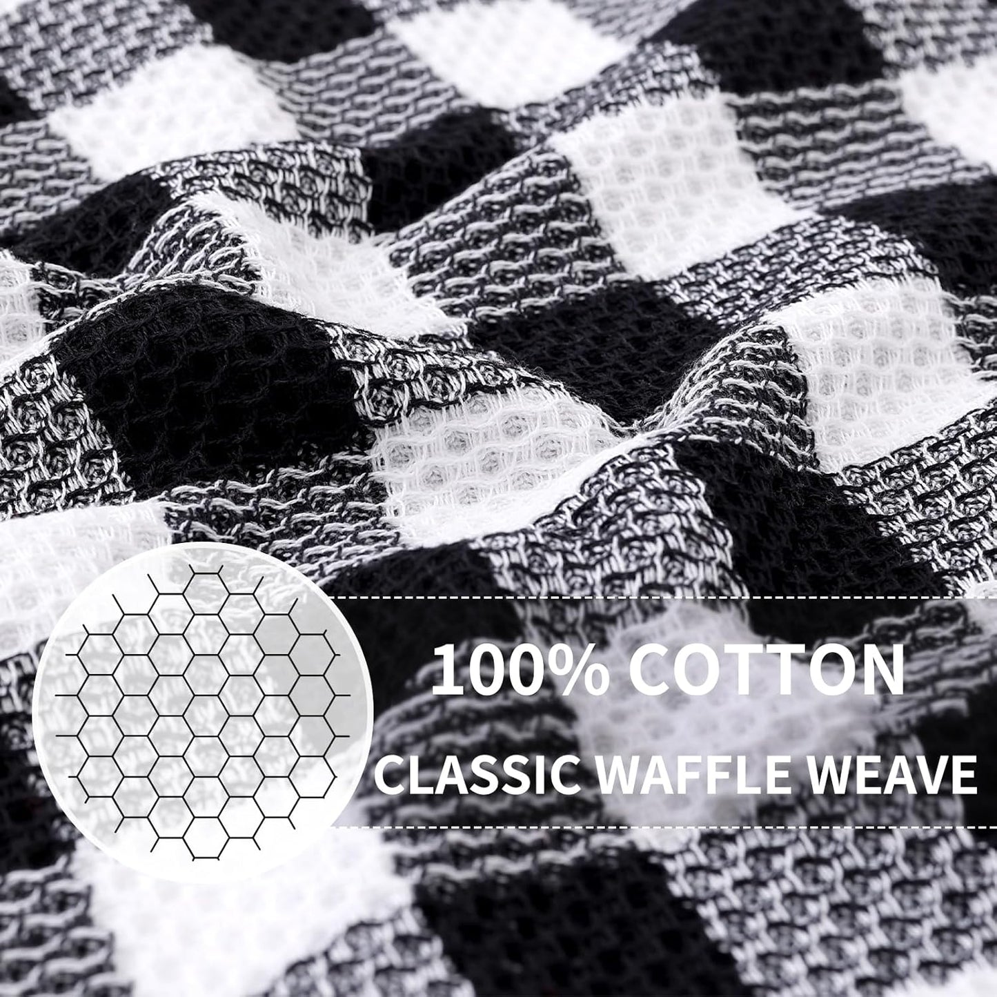 Buffalo Plaid Kitchen Towels Set, 4 Pack 100% Cotton Waffle Weave Dish Towels for Kitchen, Super Soft Absorbent Kitchen Hand Dish Cloths for Drying and Cleaning(13" X 28", Black & White)