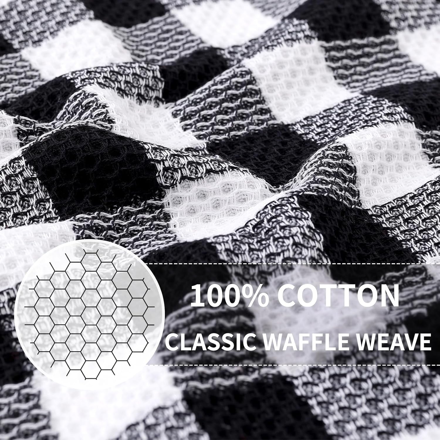 Buffalo Plaid Kitchen Towels Set, 4 Pack 100% Cotton Waffle Weave Dish Towels for Kitchen, Super Soft Absorbent Kitchen Hand Dish Cloths for Drying and Cleaning(13" X 28", Black & White)