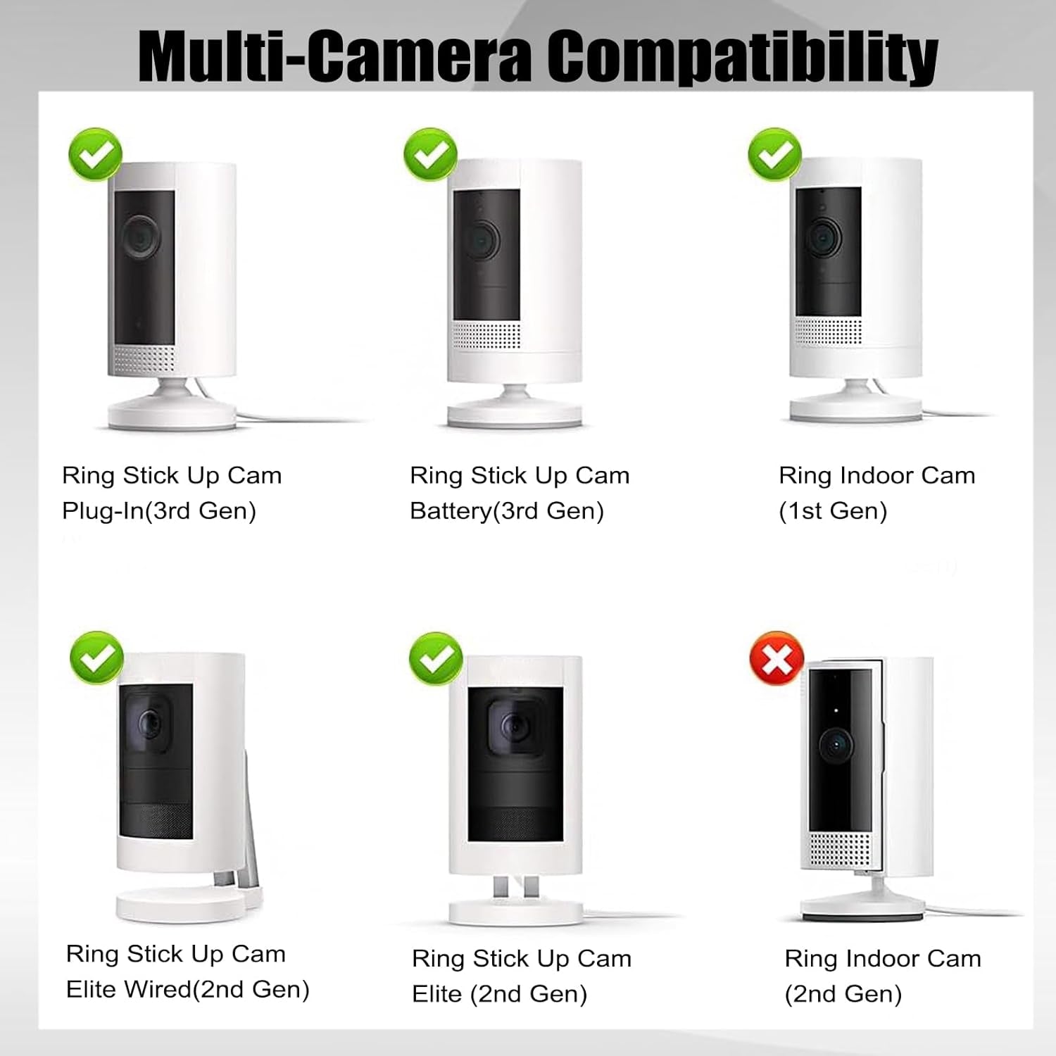 6-Pack Adjustable Wall Mount Holder for Ring Indoor/Outdoor Cameras - Adhesive Security Mounting Bracket (Camera Not Included)