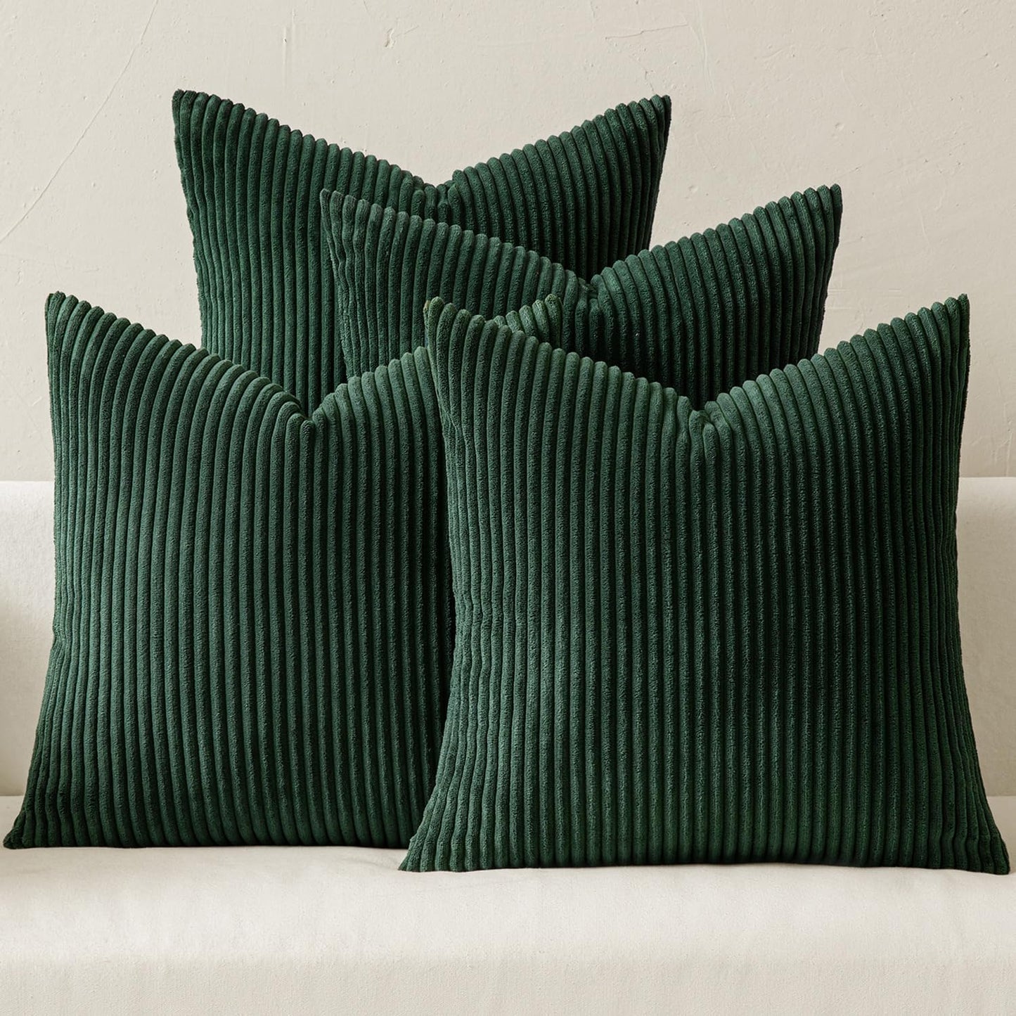 Boho Farmhouse Throw Pillow Covers 18X18 Inch Set of 4 Mordern Nordic Cushion Covers Soft Corduroy Christmas Home Decor for Couch Bed Sofa Living Room Army Green