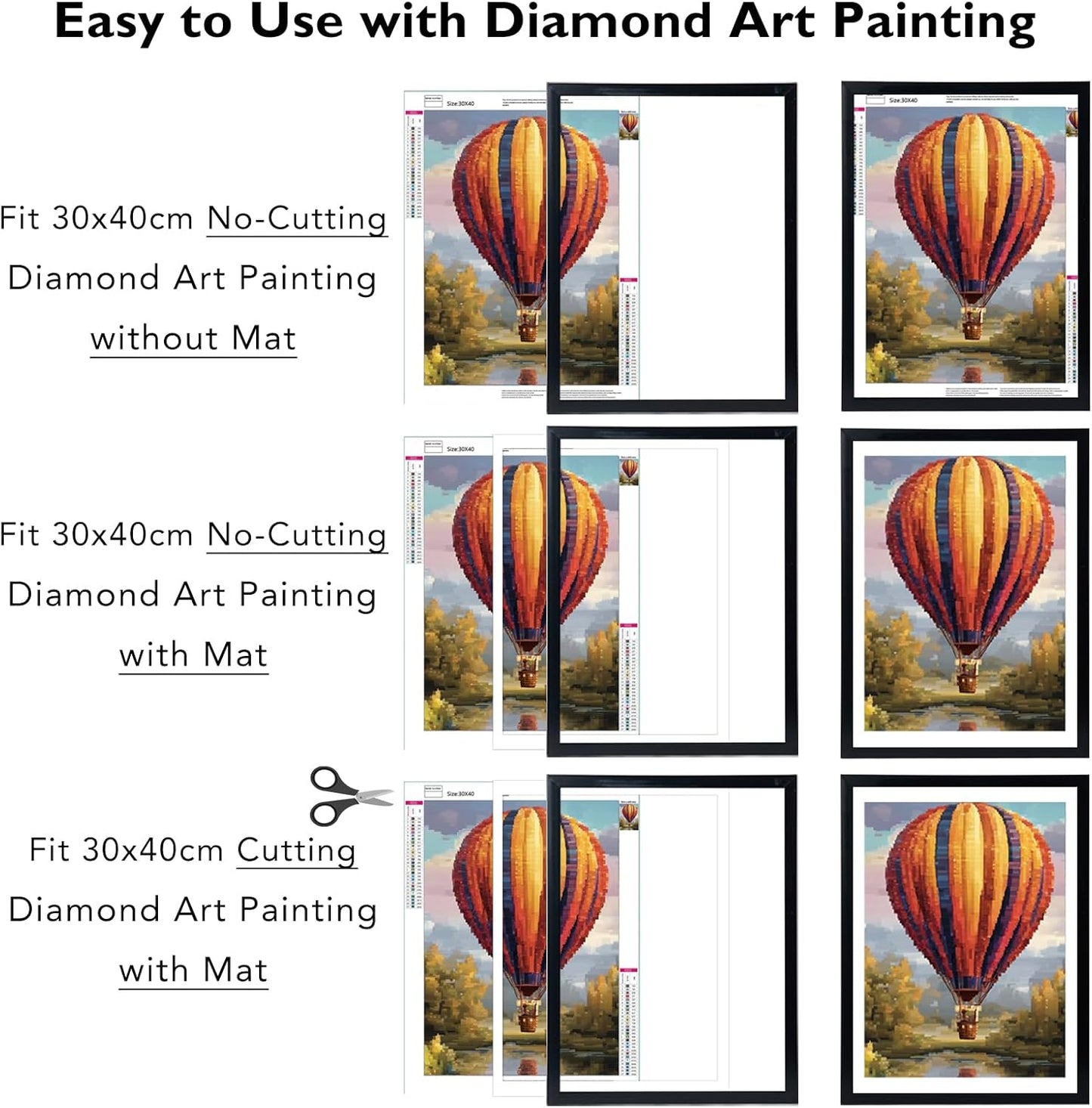 12X16 Black Picture Frame for 30 X 40Cm Diamond Painting Art, Display Photo 12 X 16 or 10 X 14 without Mat, Wall Hanging Large Diamond Painting Frames with Plexiglass