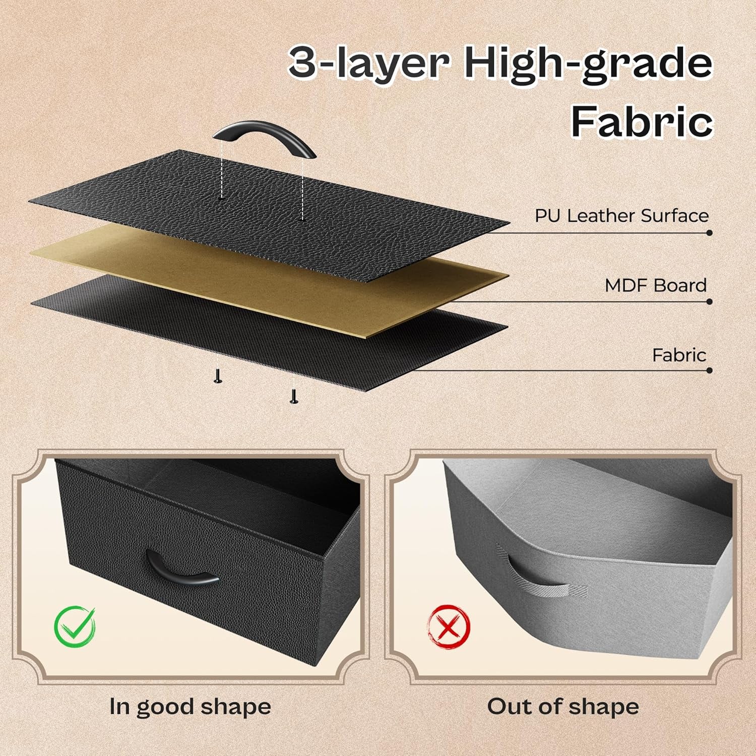 Rustic Black LED TV Stand with Storage for 43 to 55 Inch TVs, 47 Inch Dresser Entertainment Center Featuring Power Outlets and 6 Drawer Fabric Dresser for Living Room