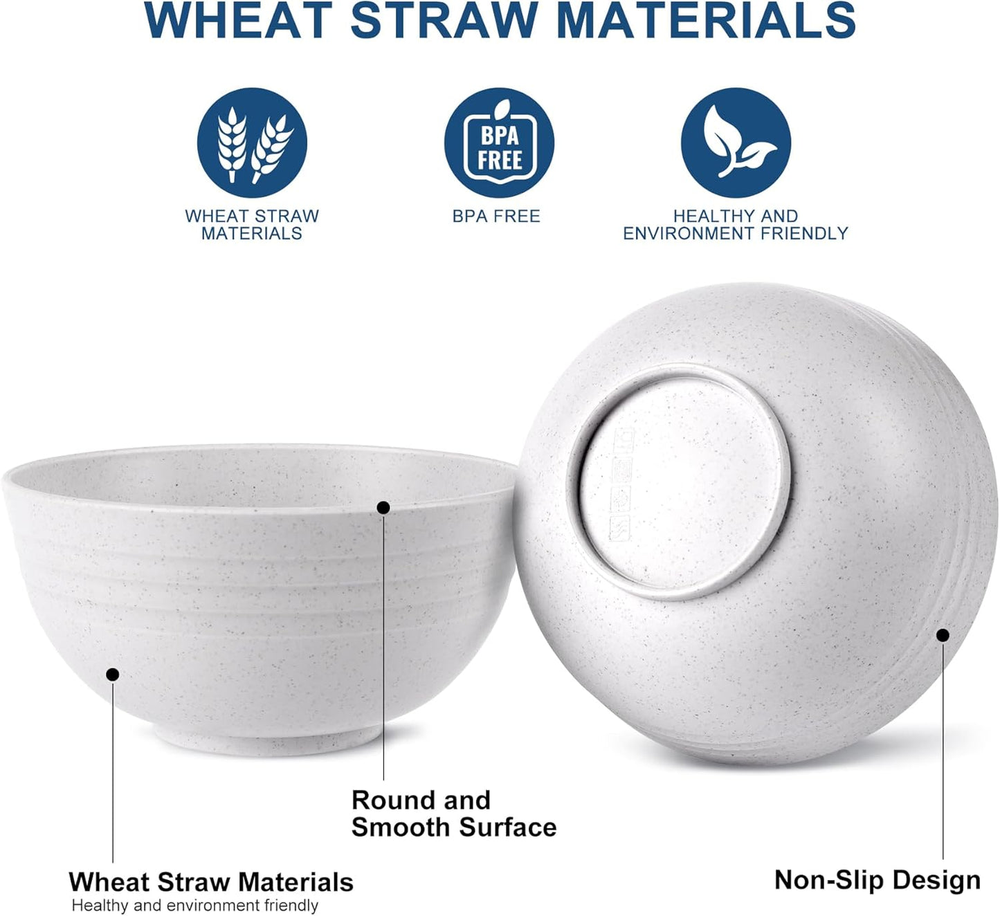 Unbreakable Wheat Straw Cereal Bowls - Microwave & Dishwasher Safe Soup and Salad Bowls BPA Free, Set of 8, 26Oz, White