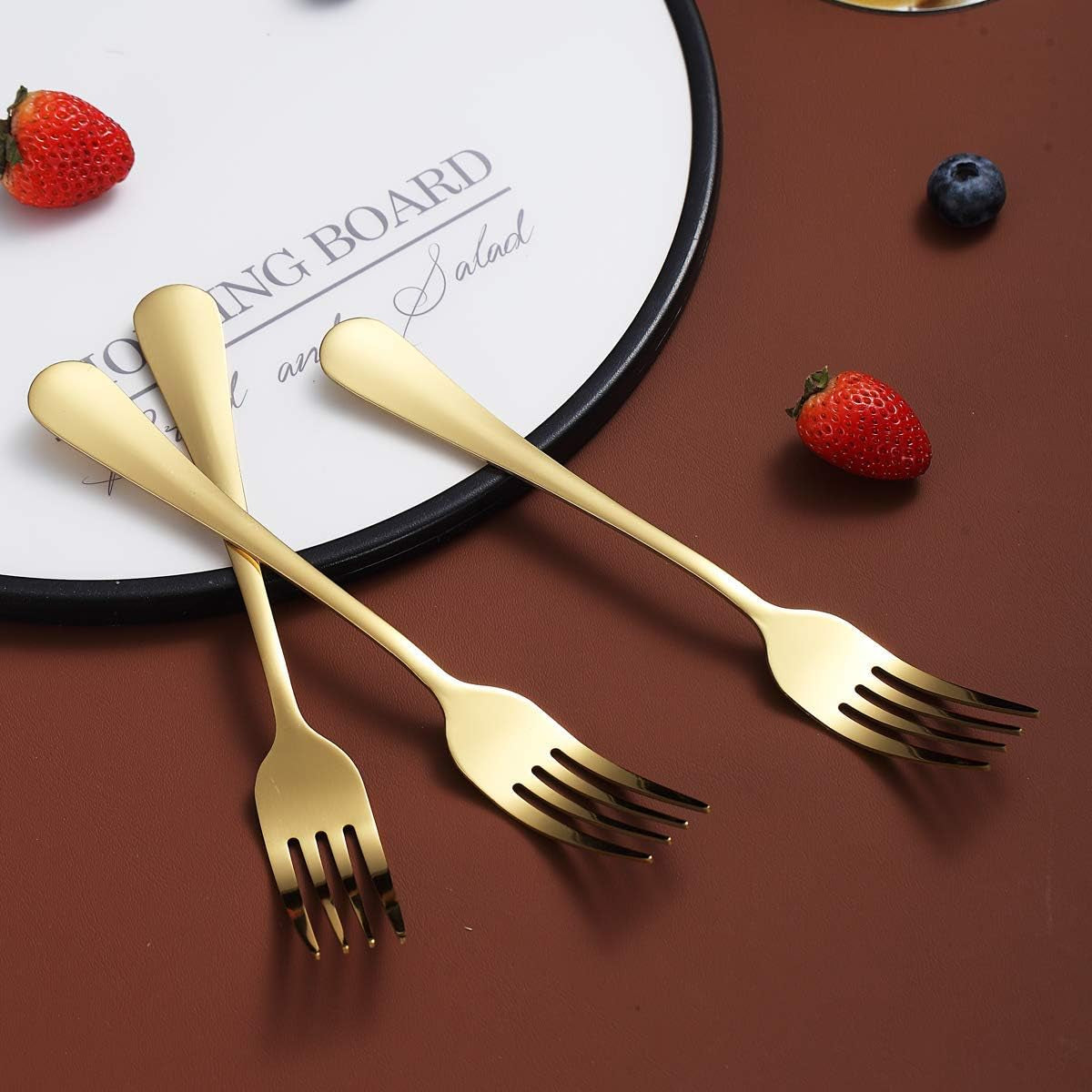 Set of 4 Stainless Steel Gold Dinner Forks, 7.9" Titanium Plated, Durable and Dishwasher Safe Silverware