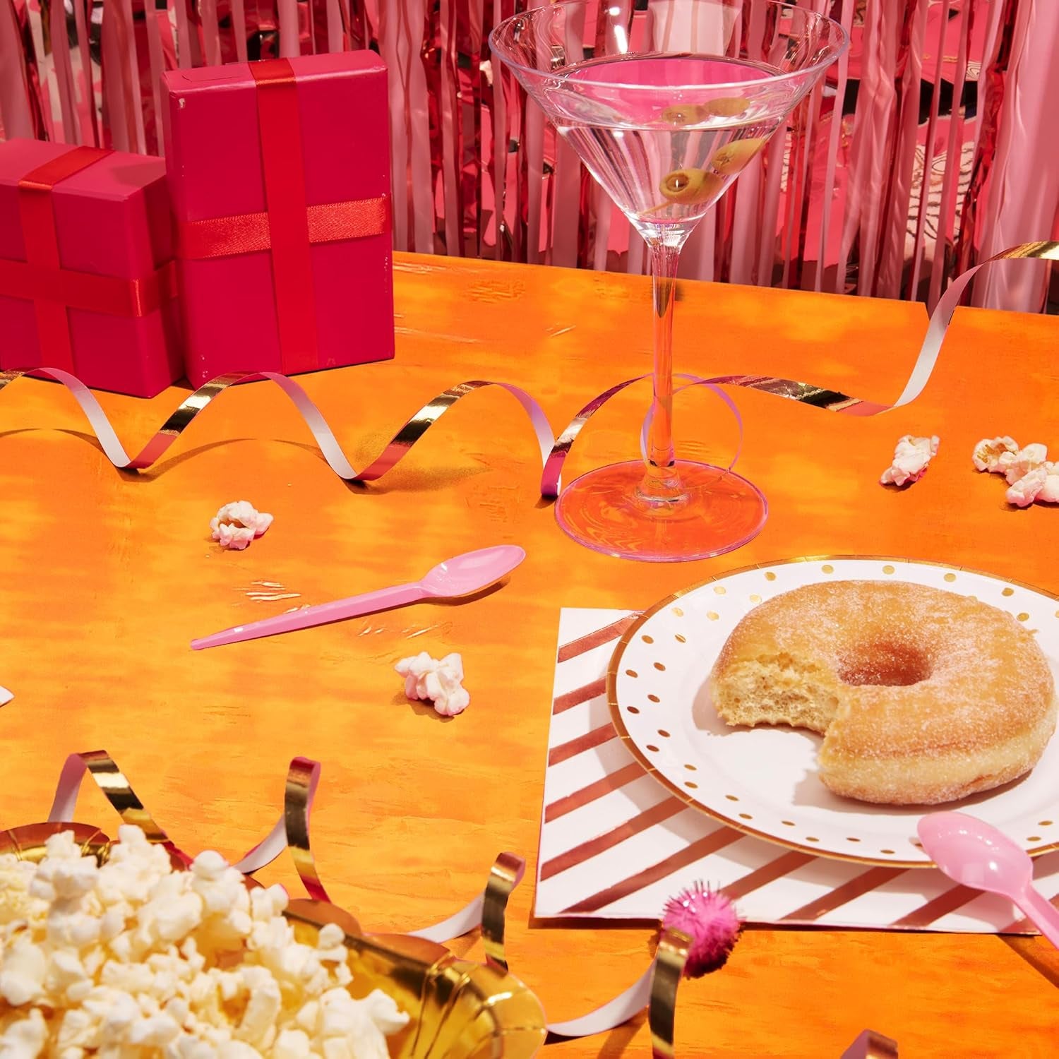 Set of 2 Orange Iridescent Disposable Tablecloths - 40 x 108 Inches - Shiny Holographic Plastic Covers for Party, Wedding, and Banquet Decor