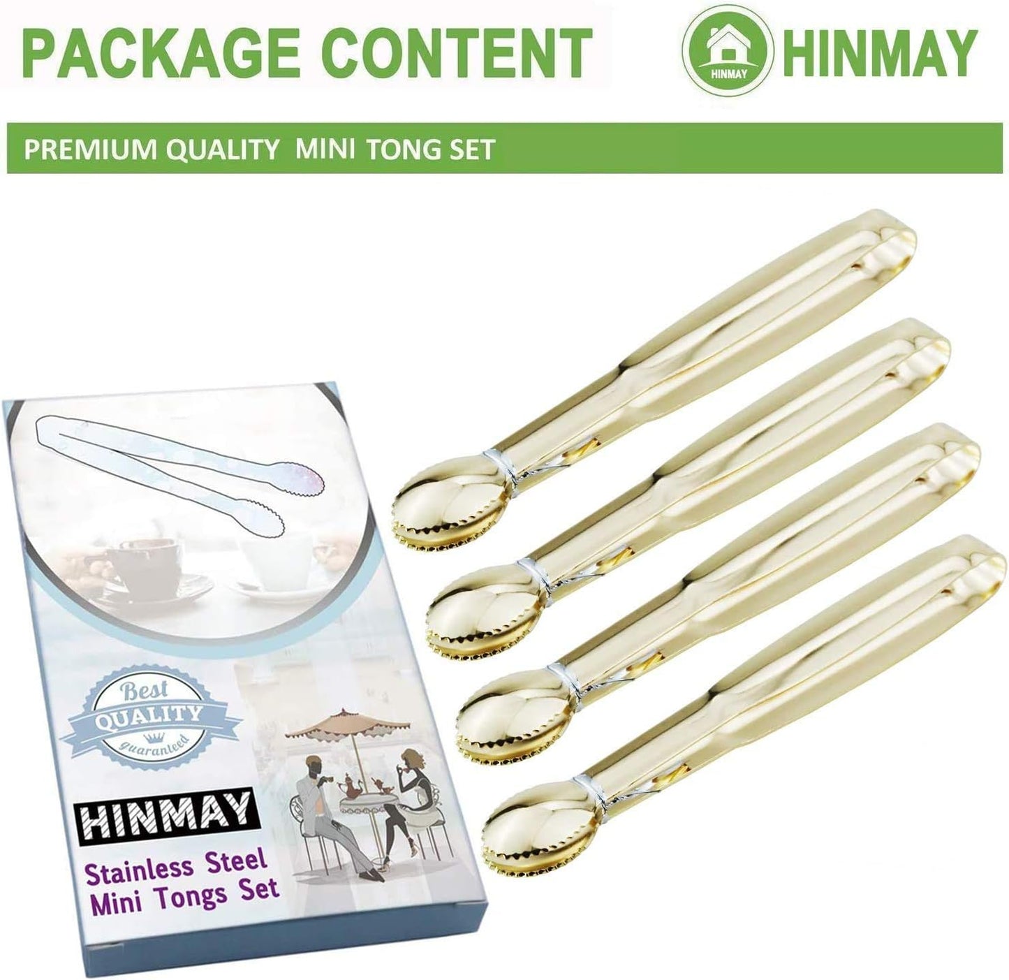 Mini Appetizer Tongs 5-3/4 Inch Small Serving Tongs, Set of 4 (Gold)