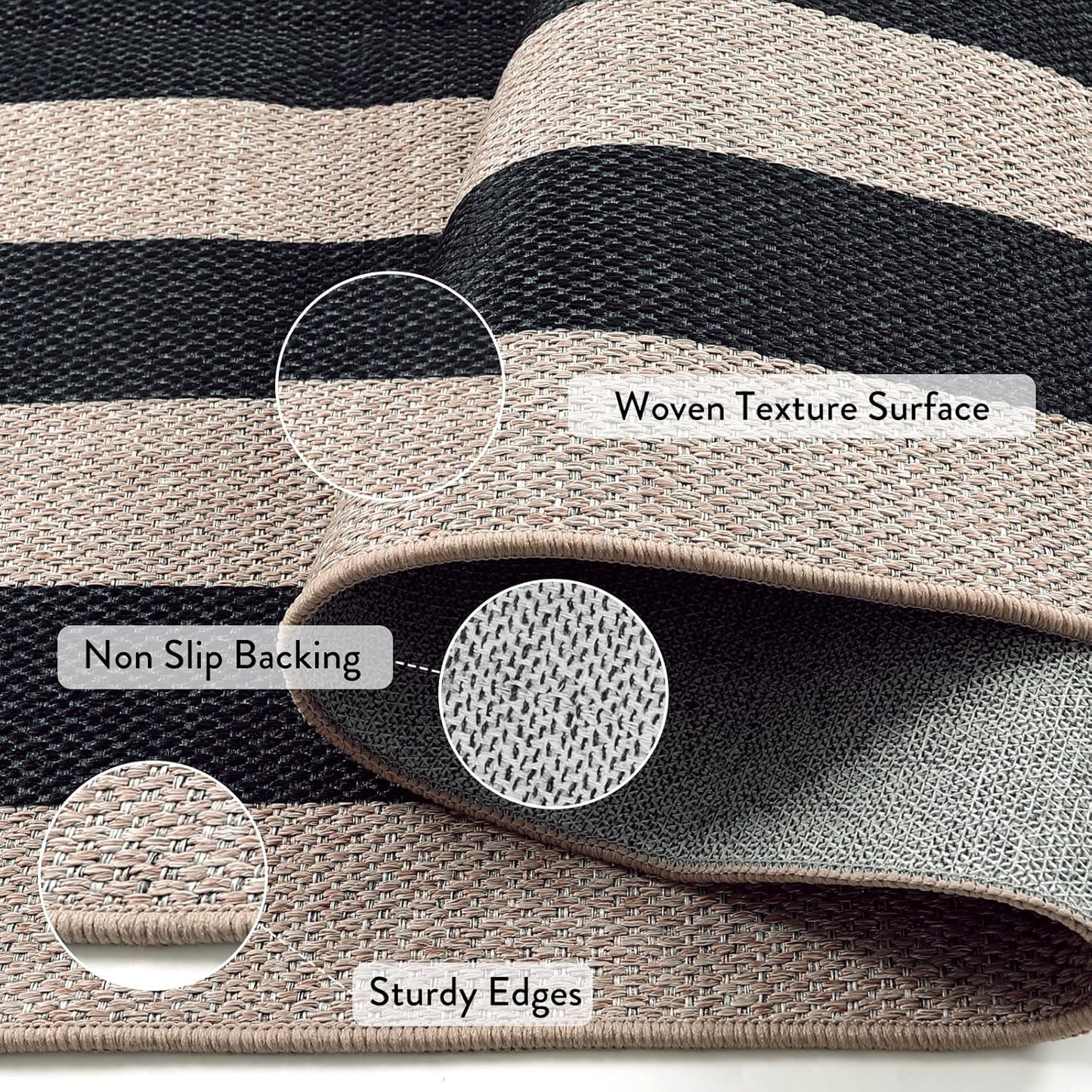 Striped Easy Jute Outdoor Patio Rug, 3X5 Washable Rugs for Entryway Porch, Farmhouse Neutral Non Shedding Indoor Outdoor Carpet for Entry Kitchen Guestroom Deck Foyer