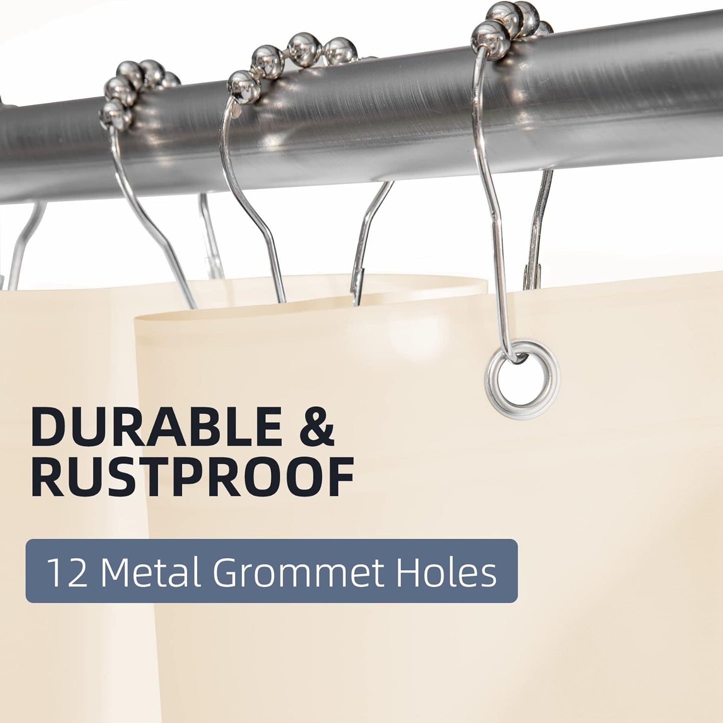 12 Pcs Shower Curtain Hooks and 72 X 72 Beige Shower Curtain Liner