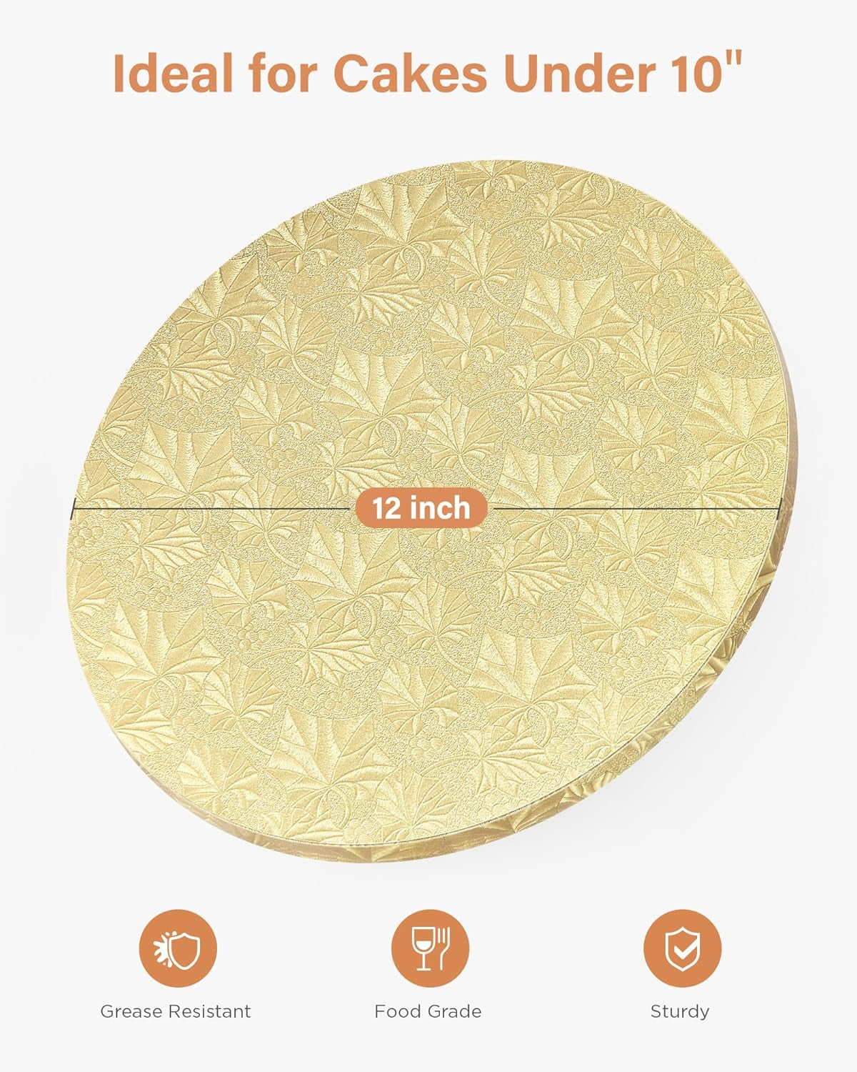 Cake Boards Drum 12 Inch Round, 1/2" Thick Decorating Supplies, Gold Sturdy Corrugated Cardboard Base, Base Para Pastel, 1 Pack