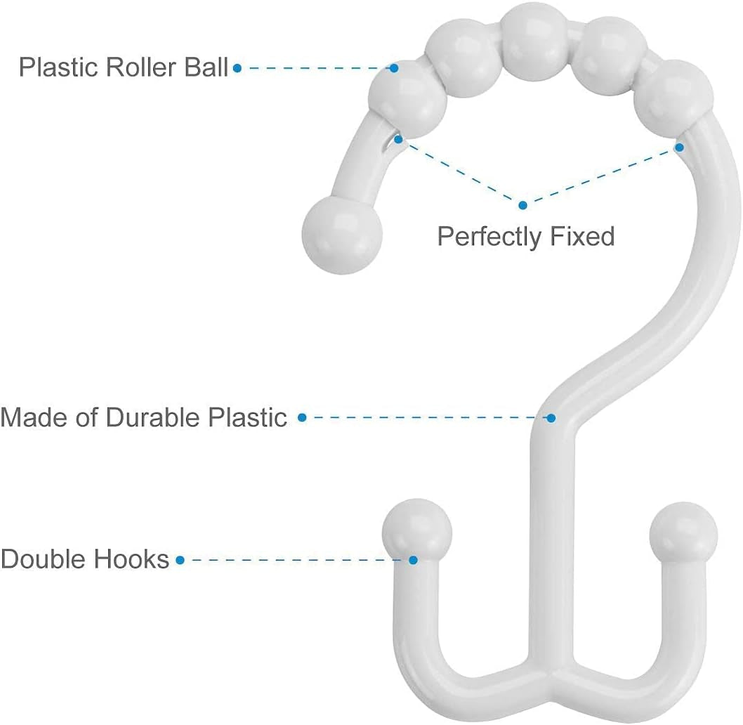 Shower Curtain Hooks Plastic Double Shower Curtain Rings and 72X72 Inches PEVA 3G Shower Curtain Liner