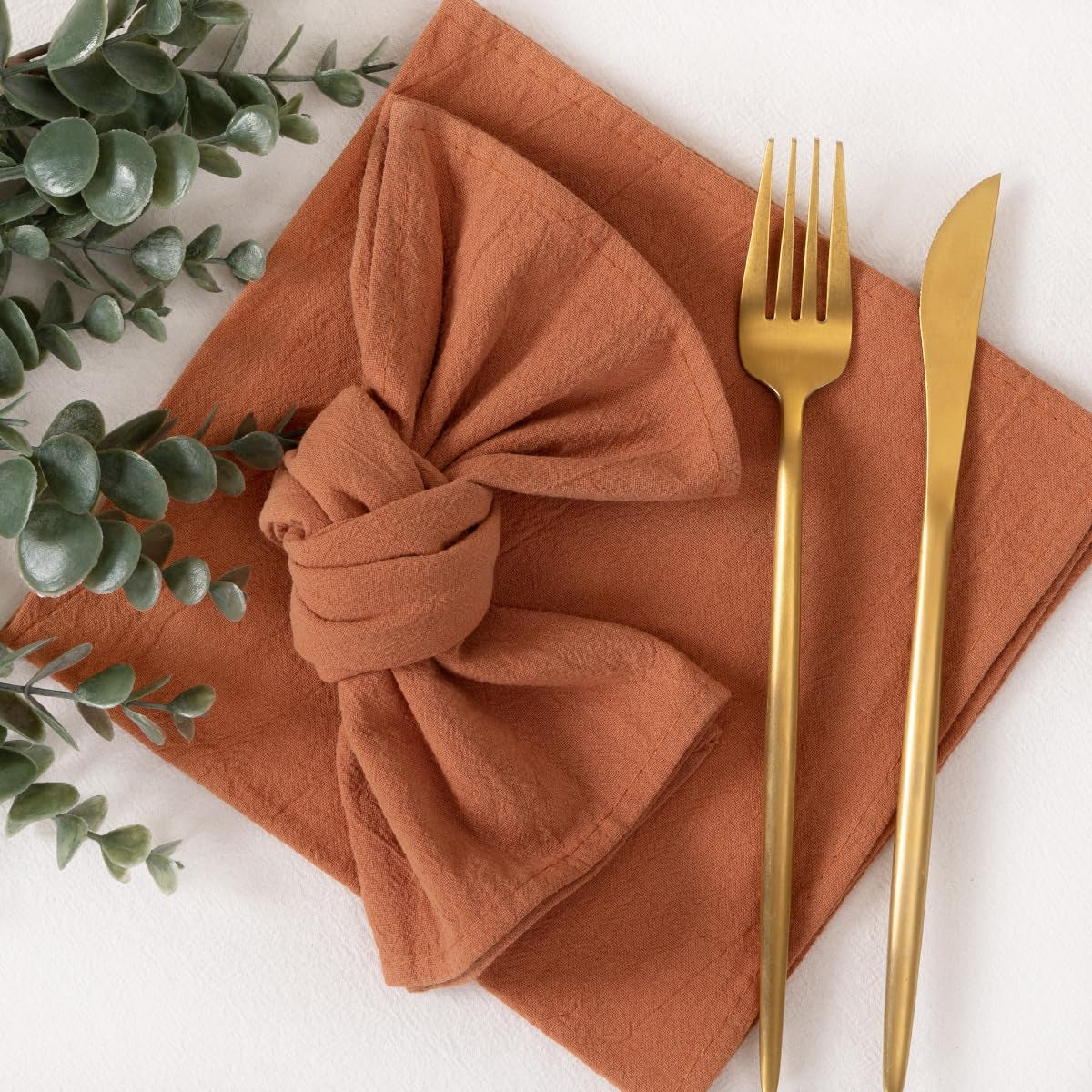 Cloth Napkins Terracotta Fall Burnt Orange Thanksgiving Washable Reusable Bulk Linen Cotton Napkins Set of 4 17"X17" for Wedding Party Bridal Baby Shower Birthday Dining Table Decorations