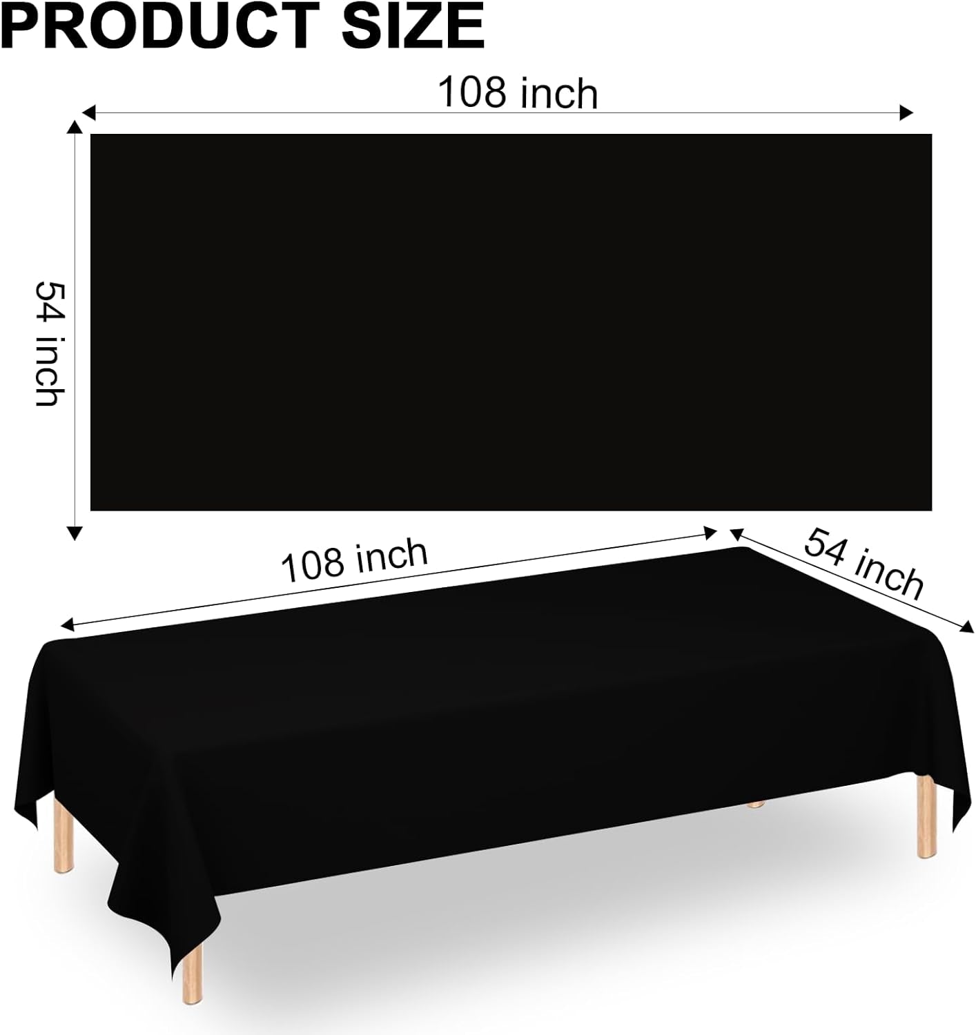 2 Pack Black Tablecloths Disposable Table Covers 54" X 108" Table Cloths for BBQ Birthday Picnic Bridal Shower Engagement Wedding Plastic Table Cloths for Parties