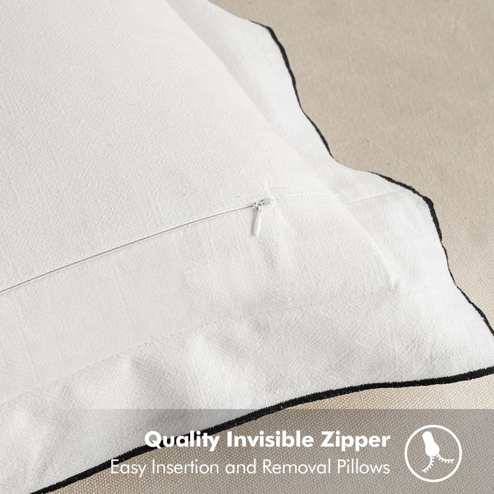 Linen Throw Pillow Covers, 2 Piece 18X18 Inch Cream White, Boho Euro Pillowcases for Bed to Infuse Elegance, Ideal for Sofa Couch Cushion in Home Decor Upgrade