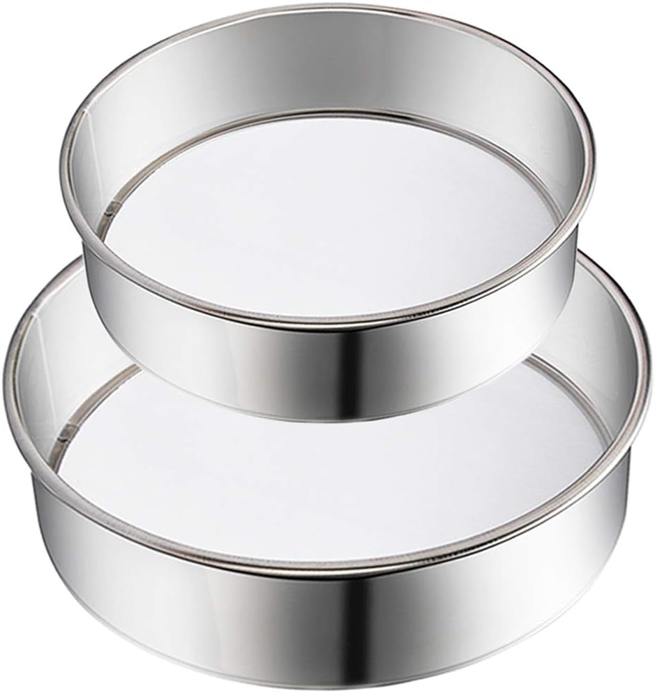 2 Pack Flour Sifter,Stainless Steel Fine Mesh Strainers Flour Sieve,60 Mesh round Sifter for Baking Cake Bread (6-Inch and 8-Inch)