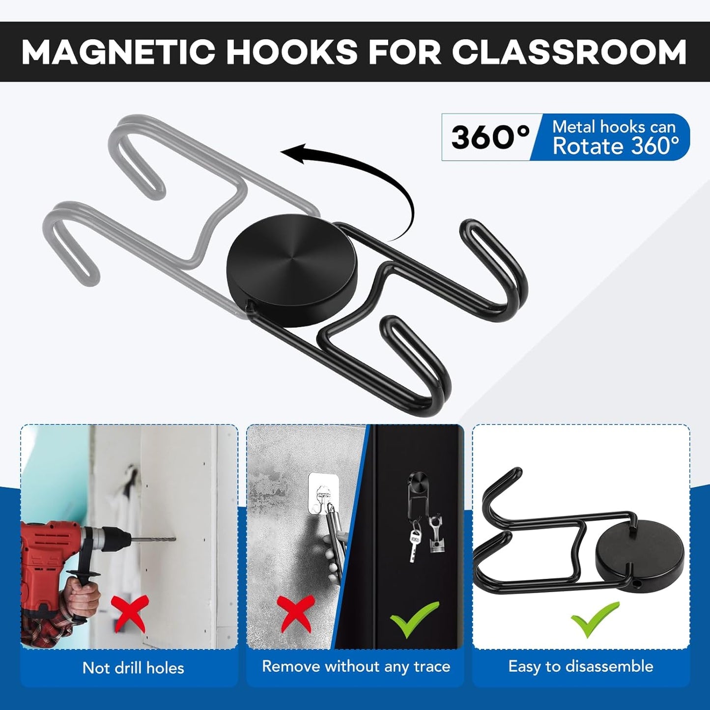 Refrigerator Magnets 12Pcs Magnet Clips Fridge Magnetic Heavy Duty Clip Whiteboard Strong Chip Cruise Cabins, Black Magnetic Hooks, Cruise Essentials, Cruise Must Haves, 50Lbs Swivel Heavy Dut