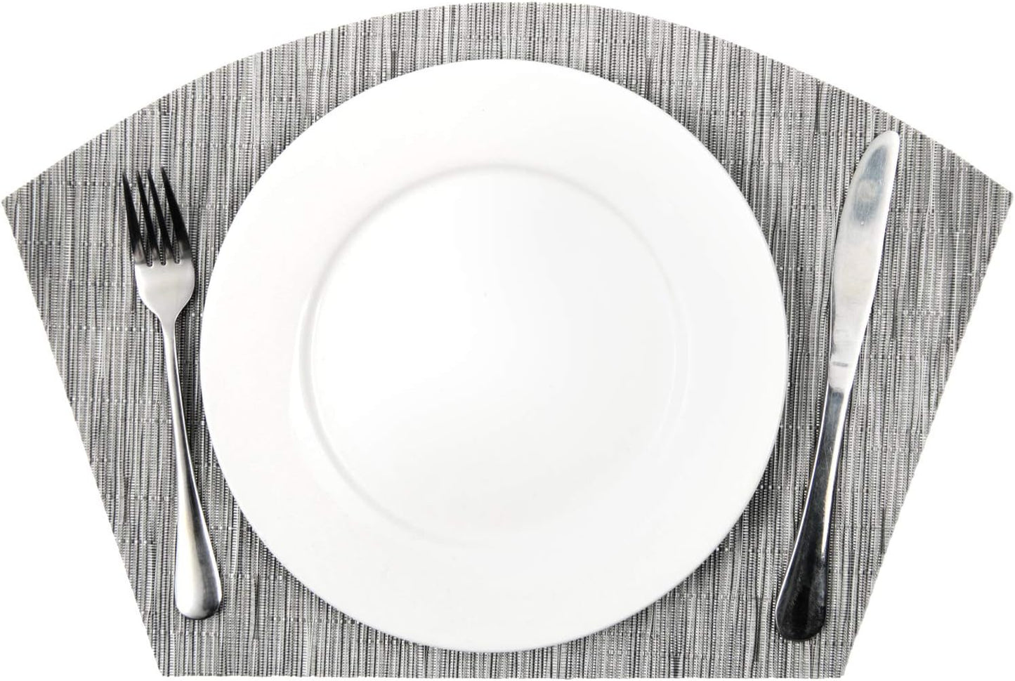 Small round Table Placemats Set of 4 Wedge Placemats Heat Resistant Woven Vinyl Table Mats Wipe Clean (4, Silver Gray)