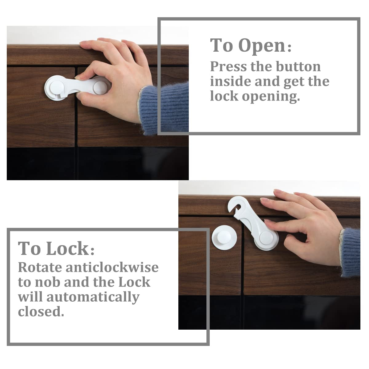 Child Safety Cabinet Door Locks - 4-Pack Adhesive Childproof Latches for Drawers, Cupboards, Refrigerators, Closets, and Pantries (White)