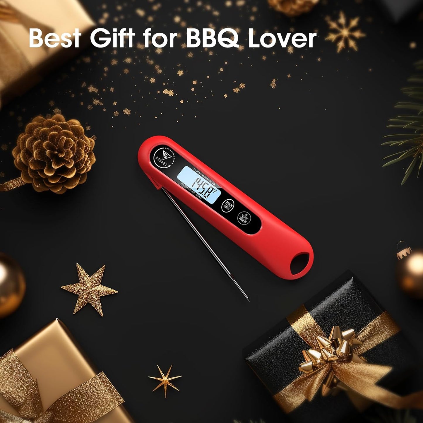 Digital Meat Thermometer, Instant Read Food Thermometer for Cooking, Kitchen Probe with Backlit, Cooking Temperature Probe for Turkey, Grill, BBQ, Baking, Bread, Sourdough