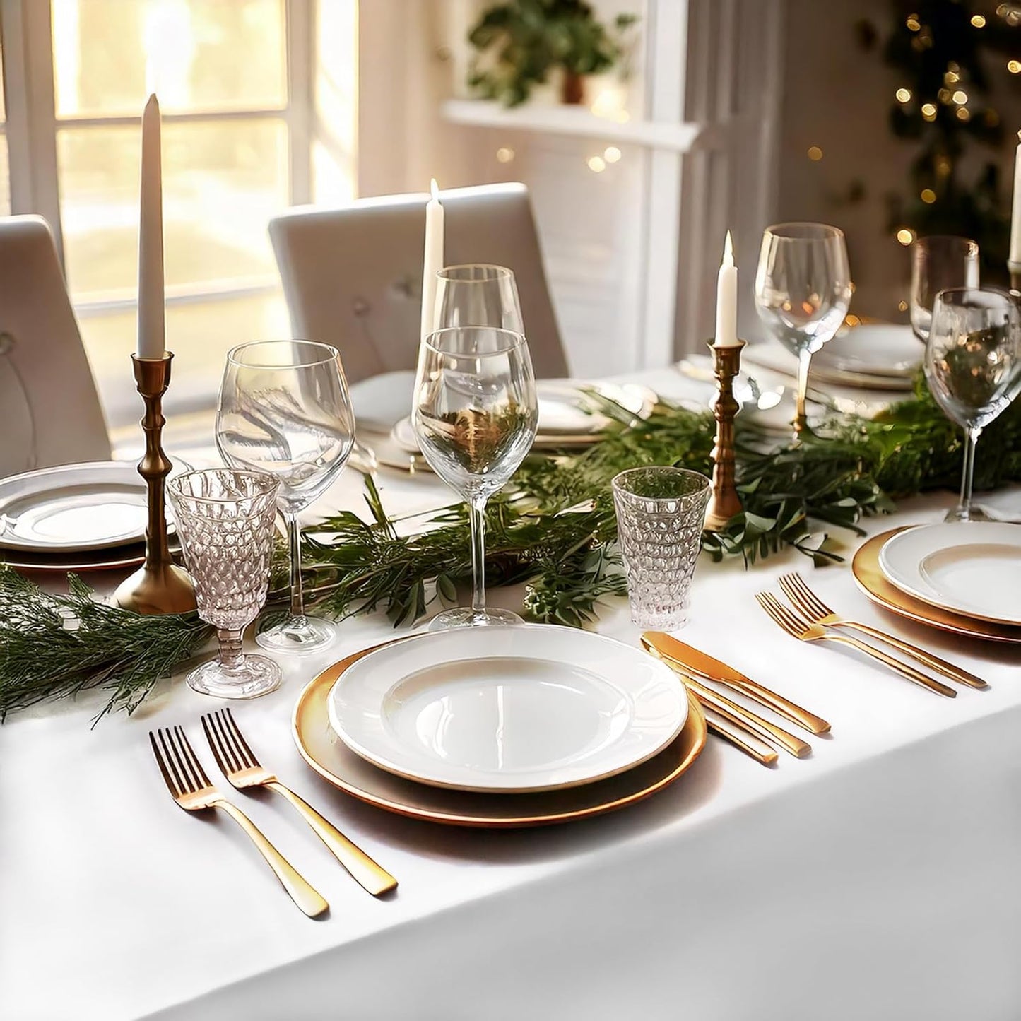 White Table Cloth for Rectangle Table - 60 X 84 Inch Tablecloths Rectangular Waterproof Washable Wrinkle Resistant for 6 FT Tables Wedding Cocktail Party