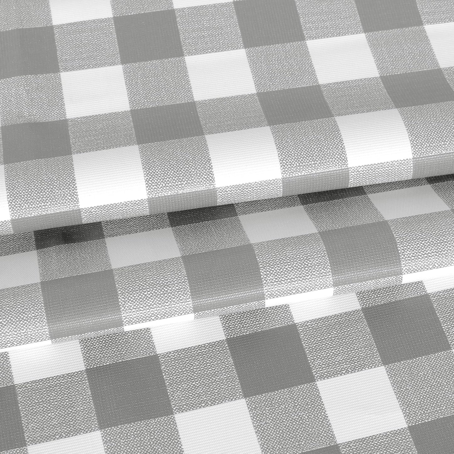 Round Vinyl Fitted Table Cover Set - 2 Pack Waterproof Checkered Elastic Edged Tablecloths with Flannel Backing for Picnics and Parties, Silver/White (Suitable for 45"-56" Round Tables)