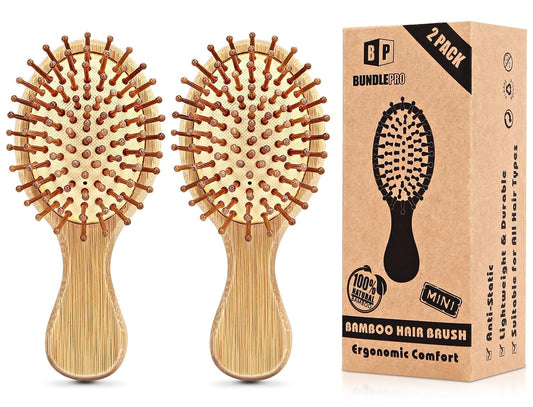 Pack of 2 Hair Brush with Natural Boar Bristles, Massages Scalp Anti-Static Hair Detangle for All Types, Lightweight(Mini)