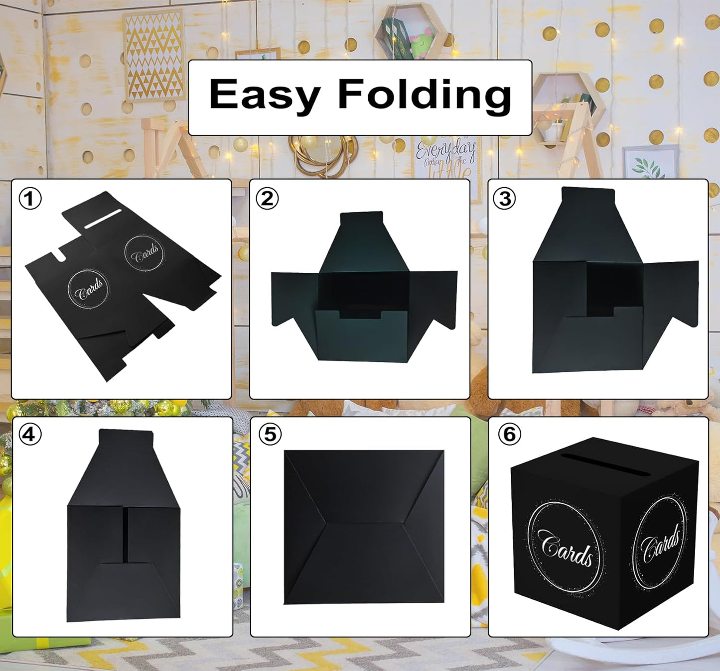 Black Silver Card Box with Gold Foil Design, Gift Cards Receiving Box for Graduations, Birthdays Party, Wedding Receptions, Bridal & Baby Showers, Retirements, Anniversaries