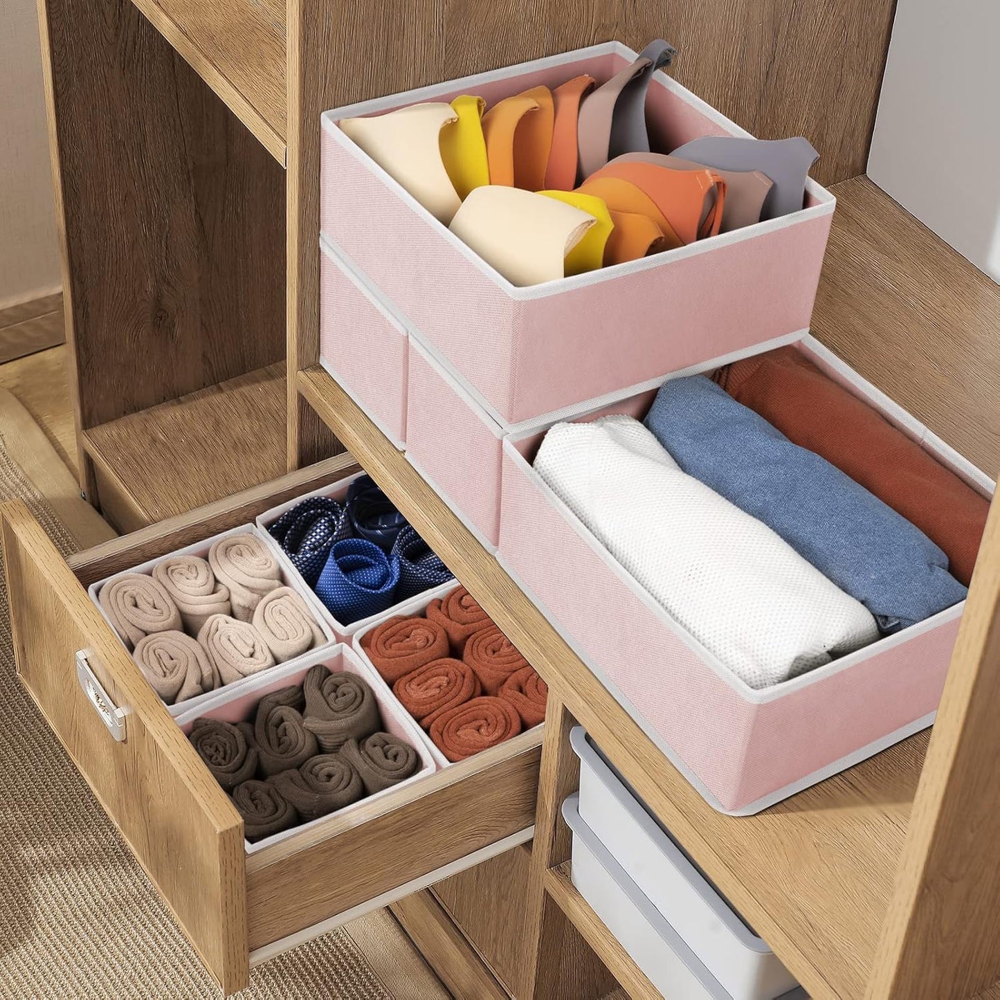 8 Pack Underwear Drawer Organizer, Drawer Organizer Clothes, Foldable Cloth Storage Box Closet Dresser Drawer Divider Organizer for Clothes, Scarves