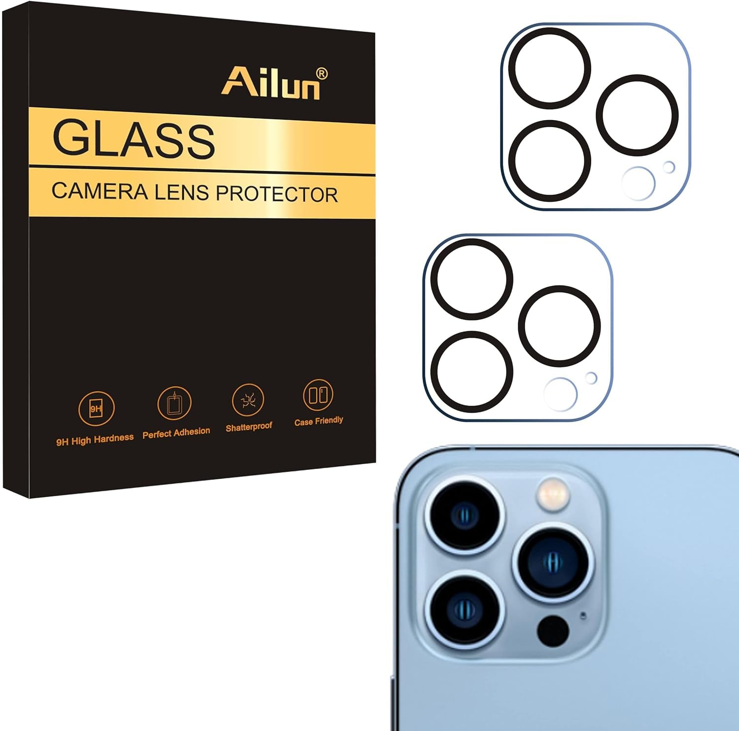 Iphone 13 Pro/13 Screen & Camera Lens Protector 2Pack (2 Screen + 2 Camera Lens Protectors) - Tempered Glass, 9H Hardness, 6.1 Inch, Anti-Spy, Night Shooting Function