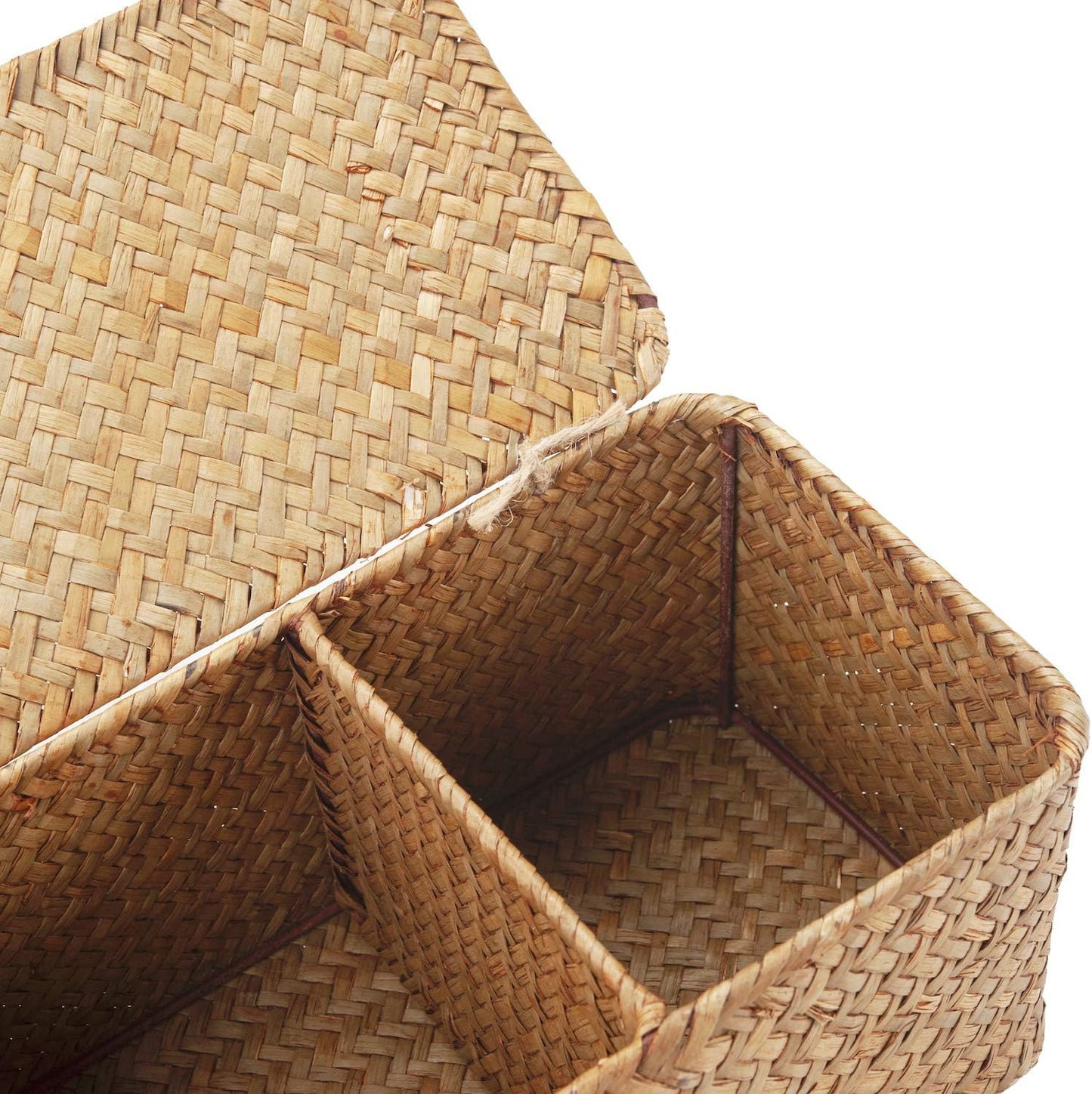 Seagrass Tank Basket with Lid Woven Toilet Roll Storage Basket with Sections Rectangular for Organize Snack Toys Tampon (Large Compartment 16.5Inch L X 5.5Inch W X 5.5Inch H) Natural
