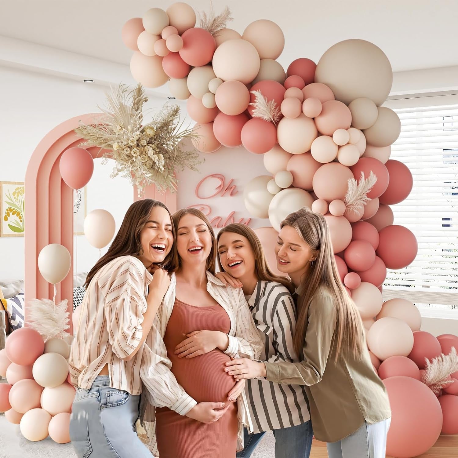 141Pcs Dusty Pink Balloon Arch Kit, Dusty Rose Balloons with Nude White Sand Light Pink Balloons, Boho Balloon Arch Kit for Bridal Wedding Baby Shower Birthday Party Decorations