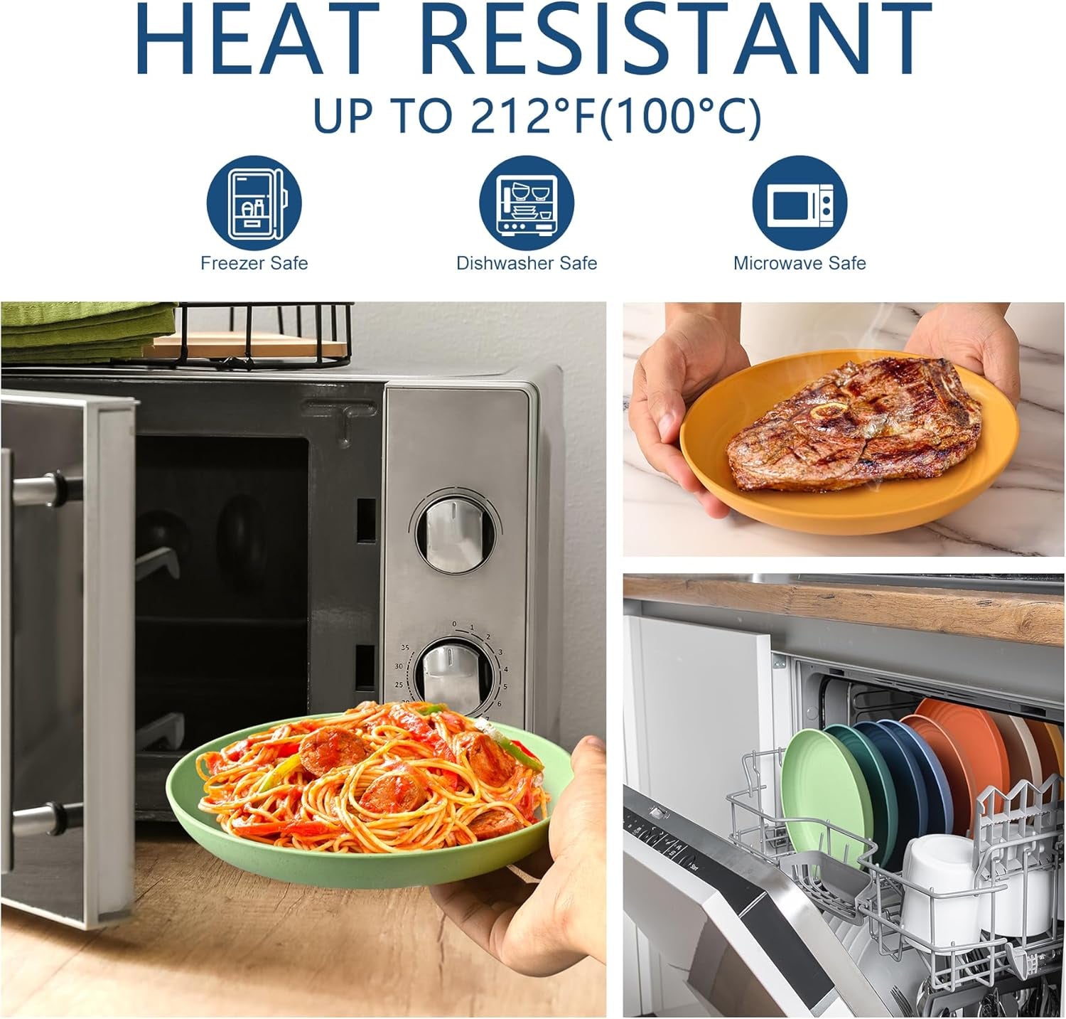 8-Pack 8Inch BPA Free Unbreakable Deep Plastic Plates, Wheat Straw Camping Plates Dishwasher Safe Kitchen Plates Dinnerware Multicolor