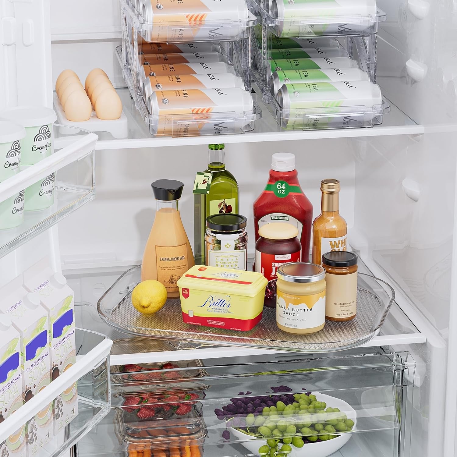 14.56''X11'' Lazy Susan Turntable Organizer for Refrigerator, Clear Rectangle Lazy Susan, Condiment Organizer for Fridge Organizers and Storage, Cabinet, Pantry, Countertop, 1 Pack
