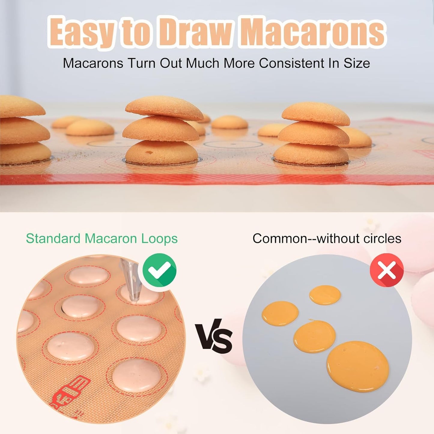Silicone Baking Mat Macaron - Set of 3 (2 Half Sheet Liners and 1 Quarter Sheet), Non Stick Silicon Cookie Oven Liner for Macaroons, Bake Pans, Pizza, Toaster, Cake and Bread Making (Red,Blue,Gray)