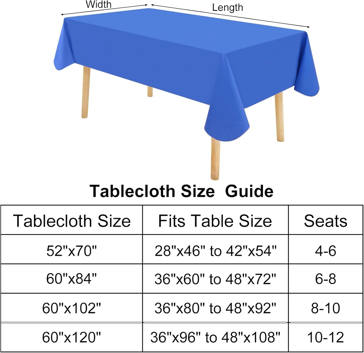 Rectangle Vinyl Tablecloth, Waterproof Spillproof Plastic Flannel Backed Table Cloth, Wipe Clean Table Cover for Dining, Buffet Parties and Camping (Blue, 54" X 78")